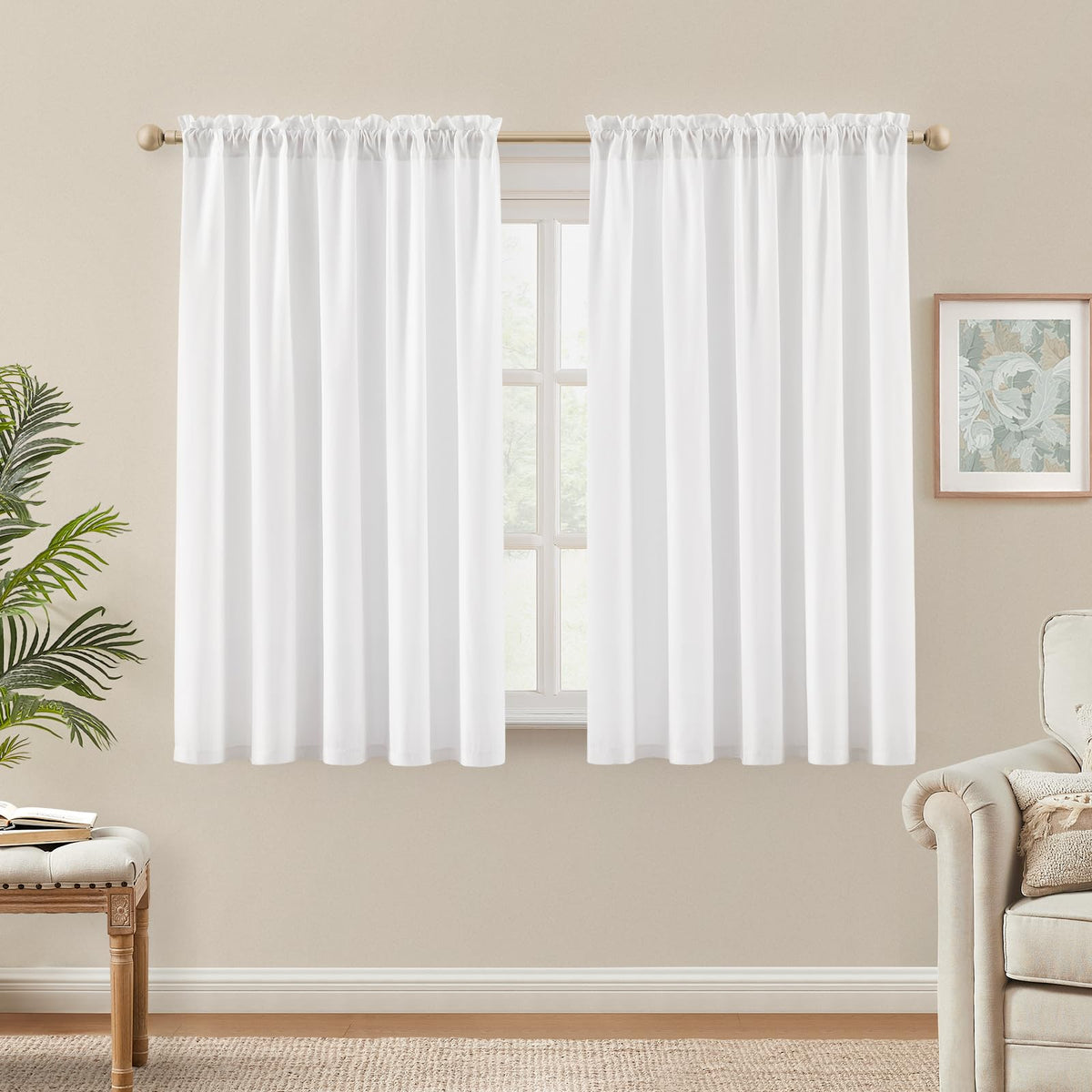 HOMEIDEAS Non-See-Through White Privacy Semi Sheer Curtains 84 Inches Long 2 Panels Set Light Filtering Curtains for Living Room Bedroom Drapes,W52xL84