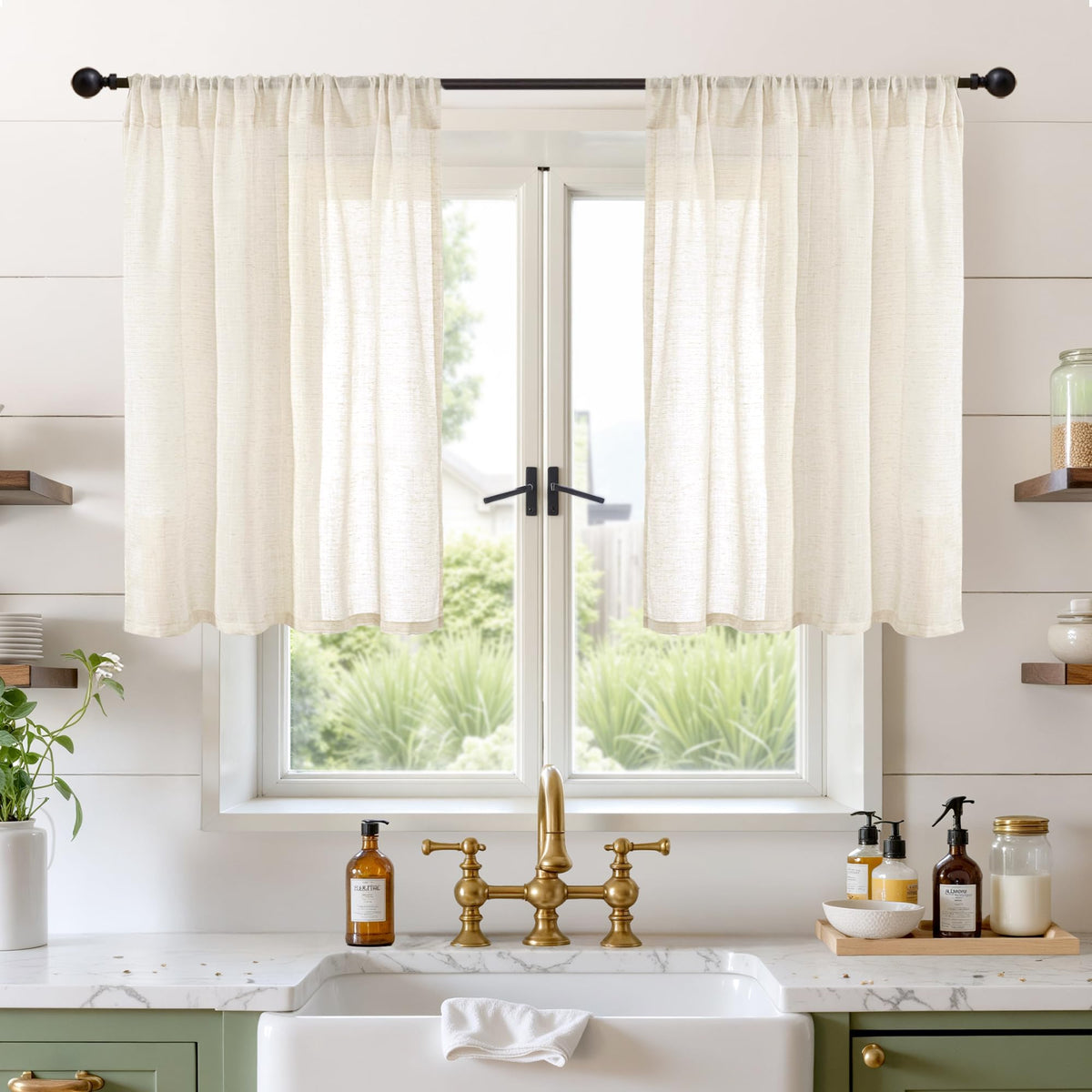 BGment Linen Sheer Curtains 84 Inches Long 2 Panels Set for Living Room | Light Filtering Drapes with Rod Pocket Lightweight Window Treatments for Bedroom, 52 X 84 Inch Length