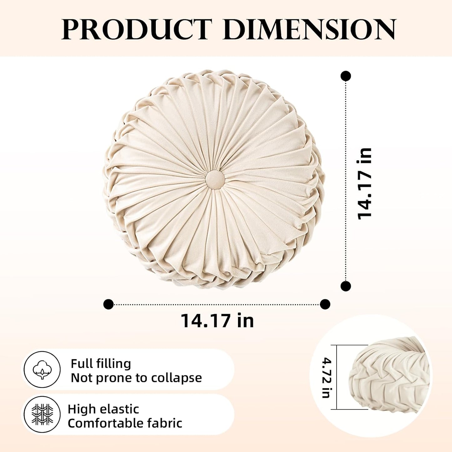 Teieas Round Throw Pillow Velvet Home Decoration Pleated Round Pillow Cushion for Couch Chair Bed Car Orange