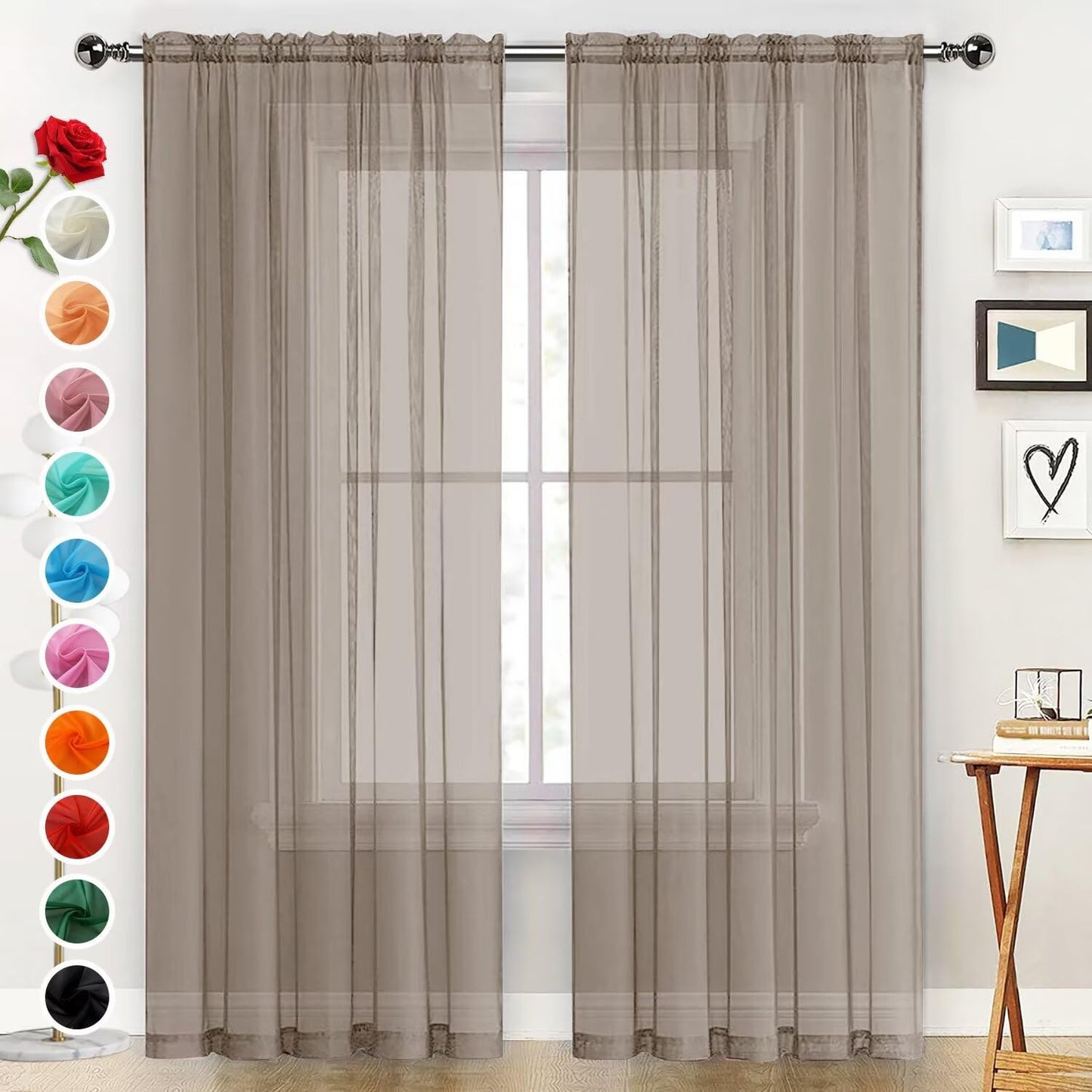 SpaceDresser Basic Rod Pocket Sheer Voile Window Curtain Panels White 1 Pair 2 Panels 52 Width 84 Inch Long for Kitchen Bedroom Children Living Room Yard(White,52 W x 84 L)