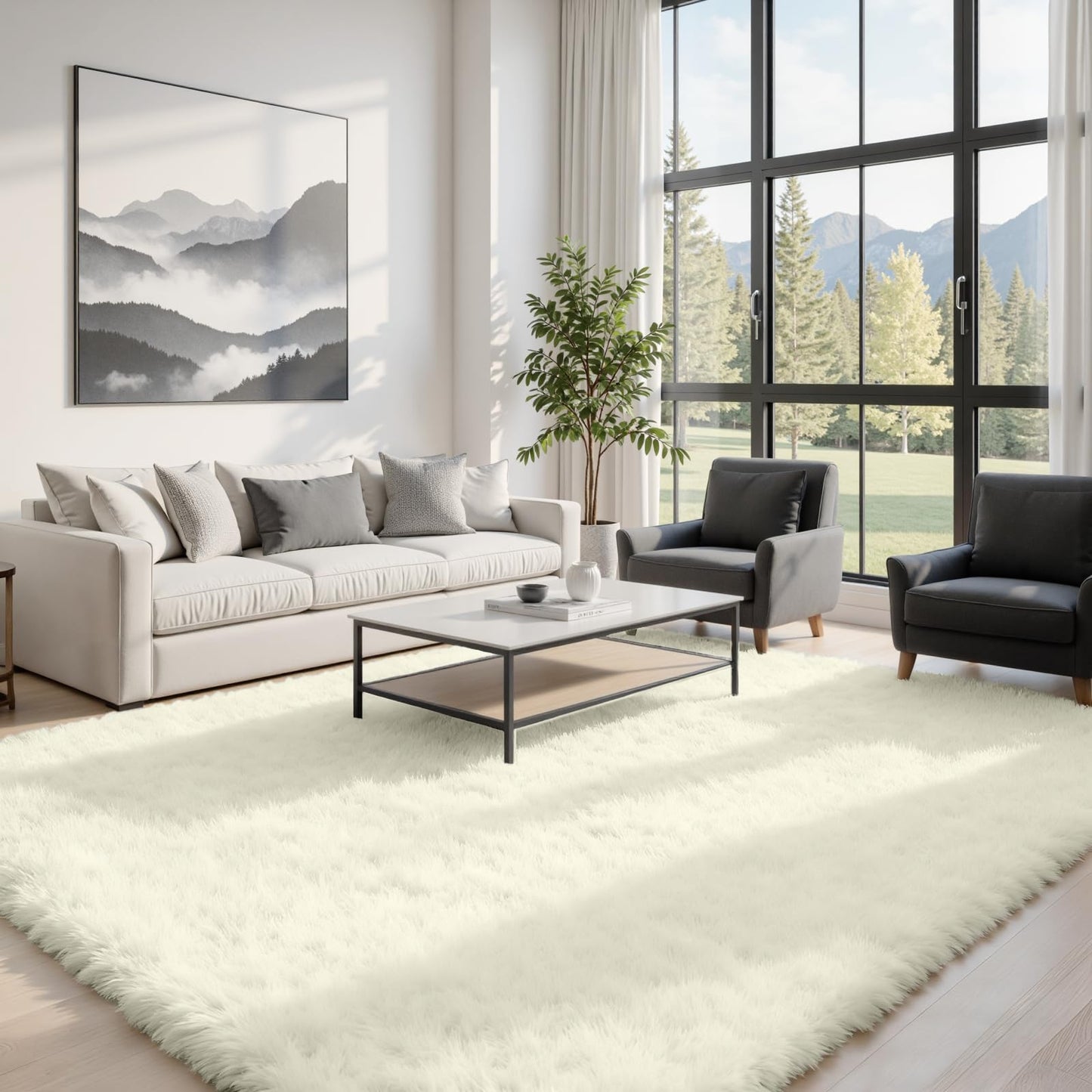8x10 Fluffy Shag Area Rugs for Living Room Bedroom: Soft Plush Carpet Grey | Upgraded Non-Slip Thick Memory Foam, Ultra Soft, Non-Shedding Fuzzy Carpet, Easy Clean Decor for Kids Room, Nursery, Playroom