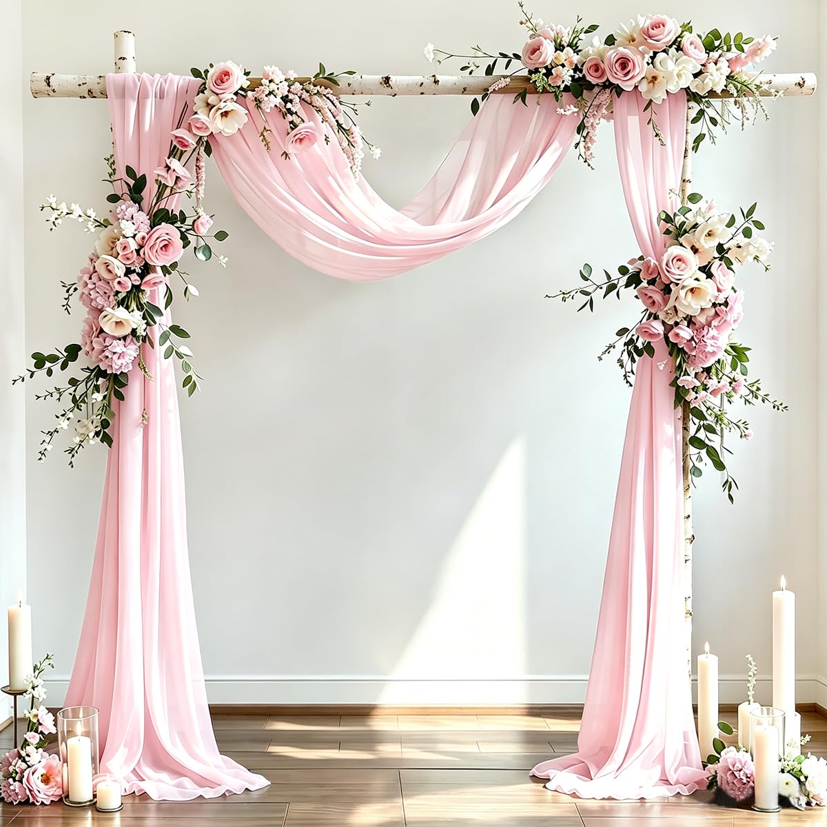 DeZerlor Wedding Draping Fabric Ivory Drapes for Backdrop, 2 Pack | 29"x20FT, Sheer Curtains for Romantic Bridal Baby Shower Decorations Ceremony Birthday Party Outdoor Events