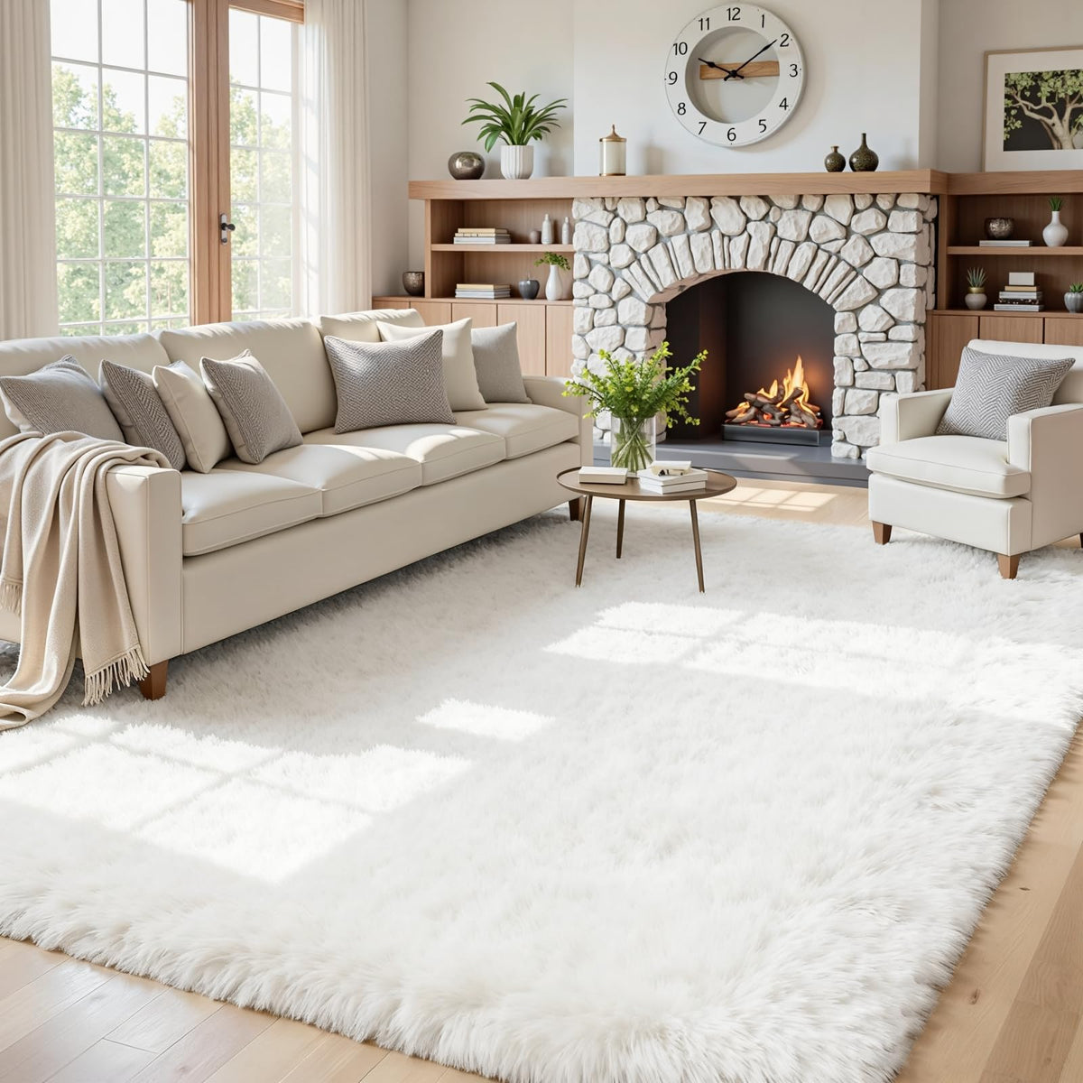 8x10 Fluffy Shag Area Rugs for Living Room Bedroom: Soft Plush Carpet Grey | Upgraded Non-Slip Thick Memory Foam, Ultra Soft, Non-Shedding Fuzzy Carpet, Easy Clean Decor for Kids Room, Nursery, Playroom