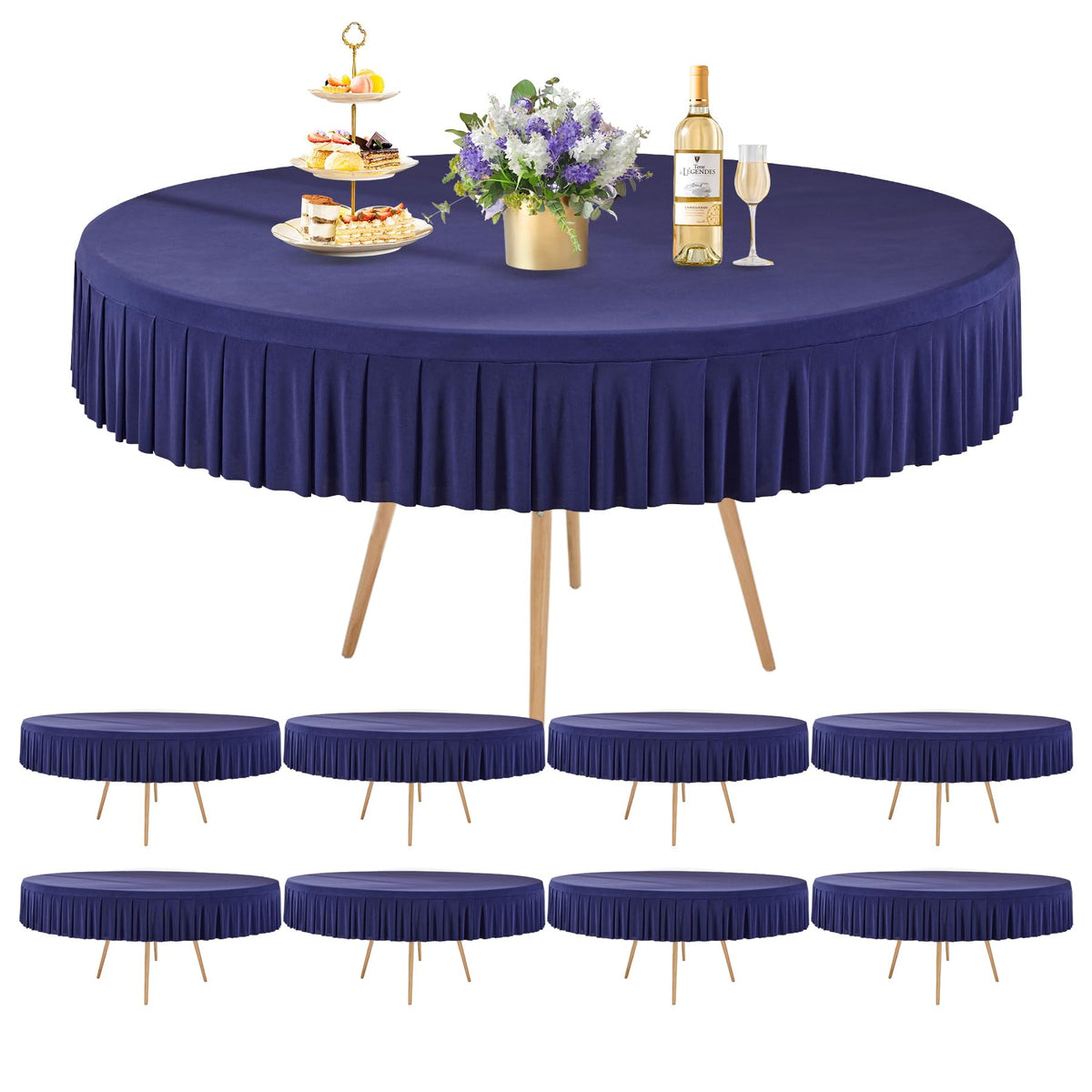 8 Pack Champagne Spandex Round Tablecloths for 72in Table, Stretchy Fitted 6FT Round Table Cloths, Wrinkle Free Table Cover with Skirt for Wedding Birthday Party Bridal Shower Banquet