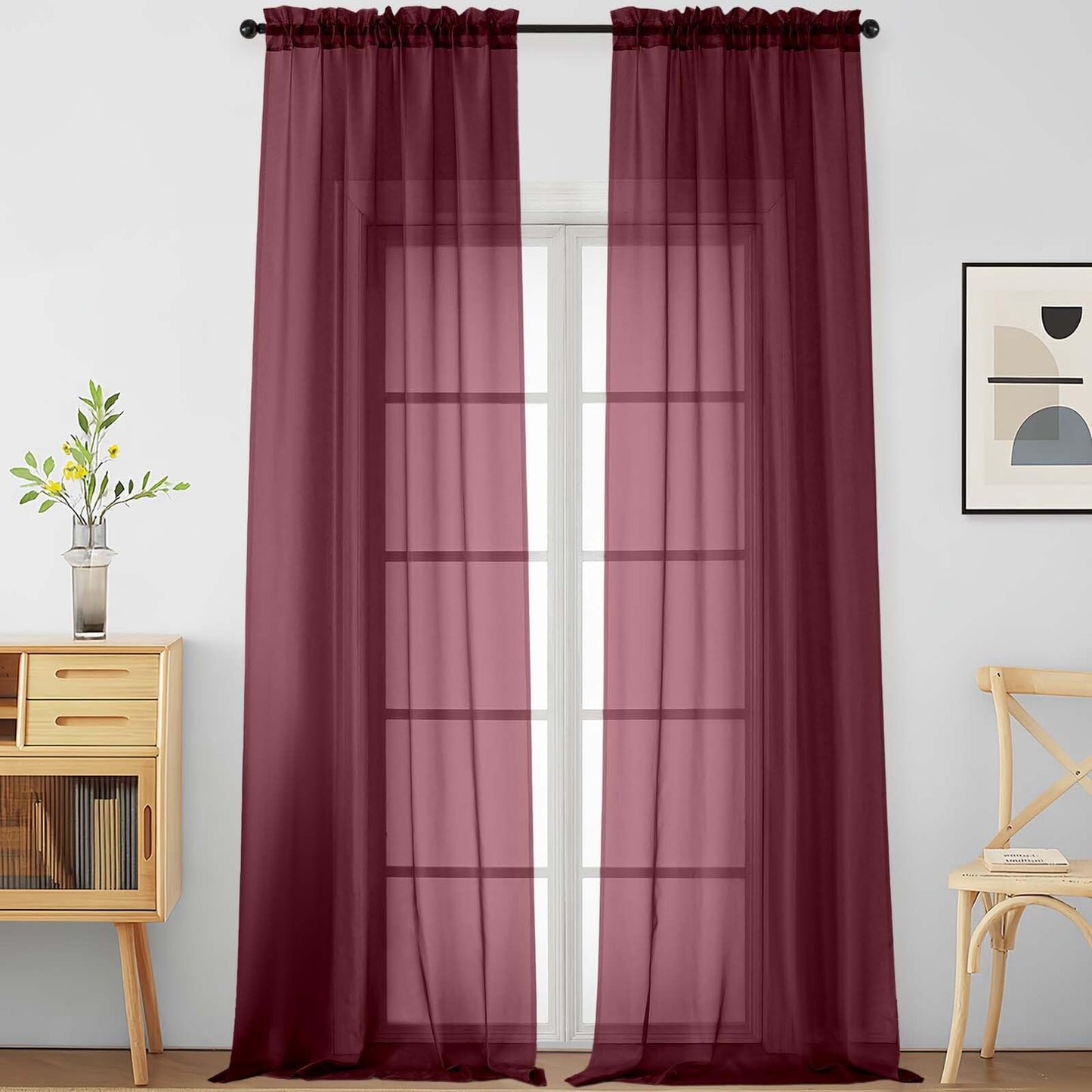 Purple Window Sheer Curtains 54 inch Length, Soft Airy Light Filtering Sheer Curtain 2 Panels Set, Dual Rod Pocket Gauze Purple Drapes for Living Room Bedroom, 2x42Wx54L Inches