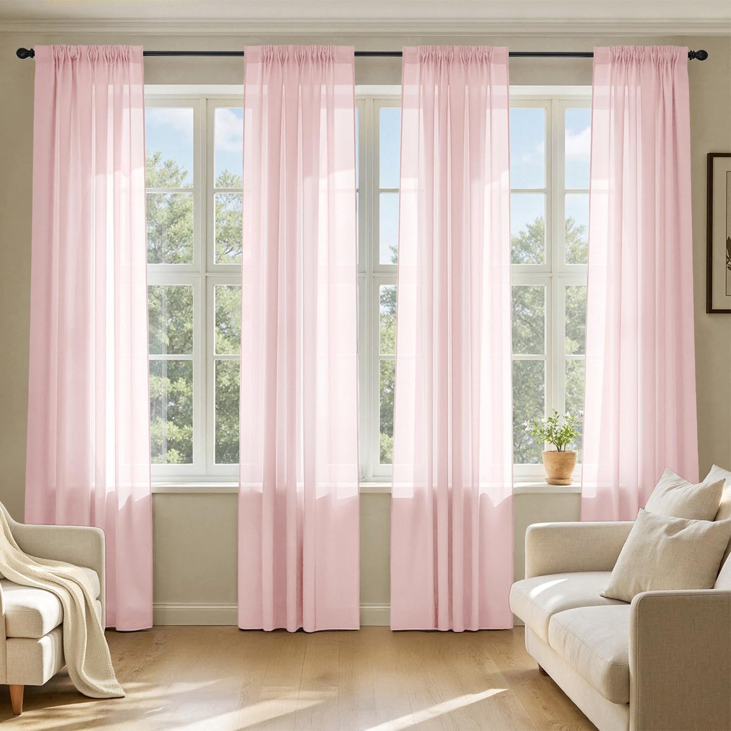 MIULEE Black Sheer Curtains 84 Inches Long 4 Panels 42 x 84 Inches | Light Filtering, Rod Pocket, Voile Drapes, Living Room, Bedroom, Window Treatments