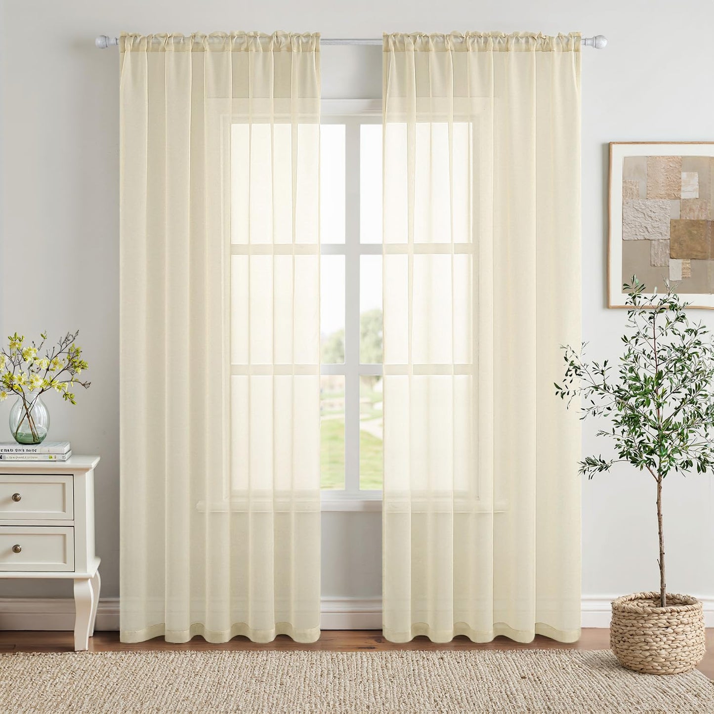 MIULEE 2 Panels White Sheer Curtains for Living Room 54 X 84 Inches | Window, Solid Color, Elegant Window Voile Panels, Bedroom, Living Room, Drapes, Treatment