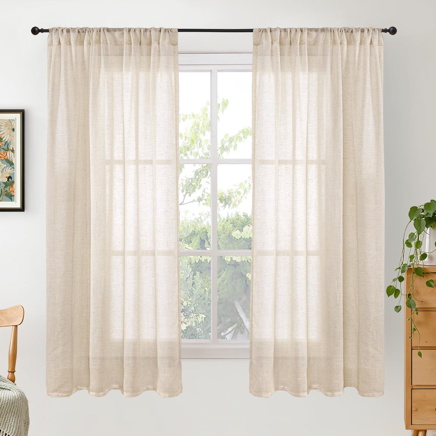 BGment Linen Sheer Curtains 84 Inches Long 2 Panels Set for Living Room | Light Filtering Drapes with Rod Pocket Lightweight Window Treatments for Bedroom, 52 X 84 Inch Length