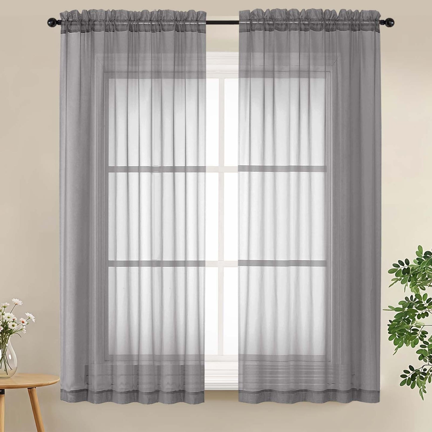 LIVEKID White Sheer Curtains 84 Inches Long 2 Panels - Light Filtering Breathable Voile Textured Sheer Curtains for Bedroom/Living Room, Rod Pocket Soft Elagant & Airy Solid Drapes, W42 x L84