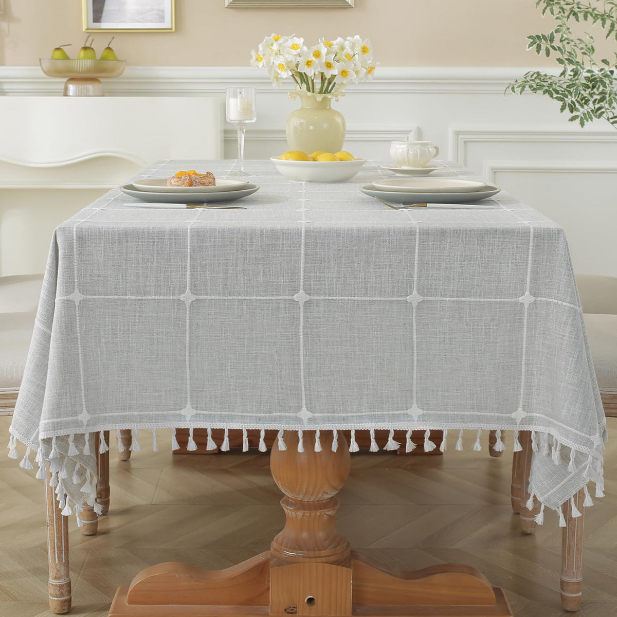 Laolitou Rustic Tablecloth Cotton Linen Waterproof Farmhouse Tablecloth Burlap Table Cloths for Kitchen Dining Cloth Table Cloth for Rectangle Tables Coffee Lines Rectangle,55''x70'',4-6 Seats