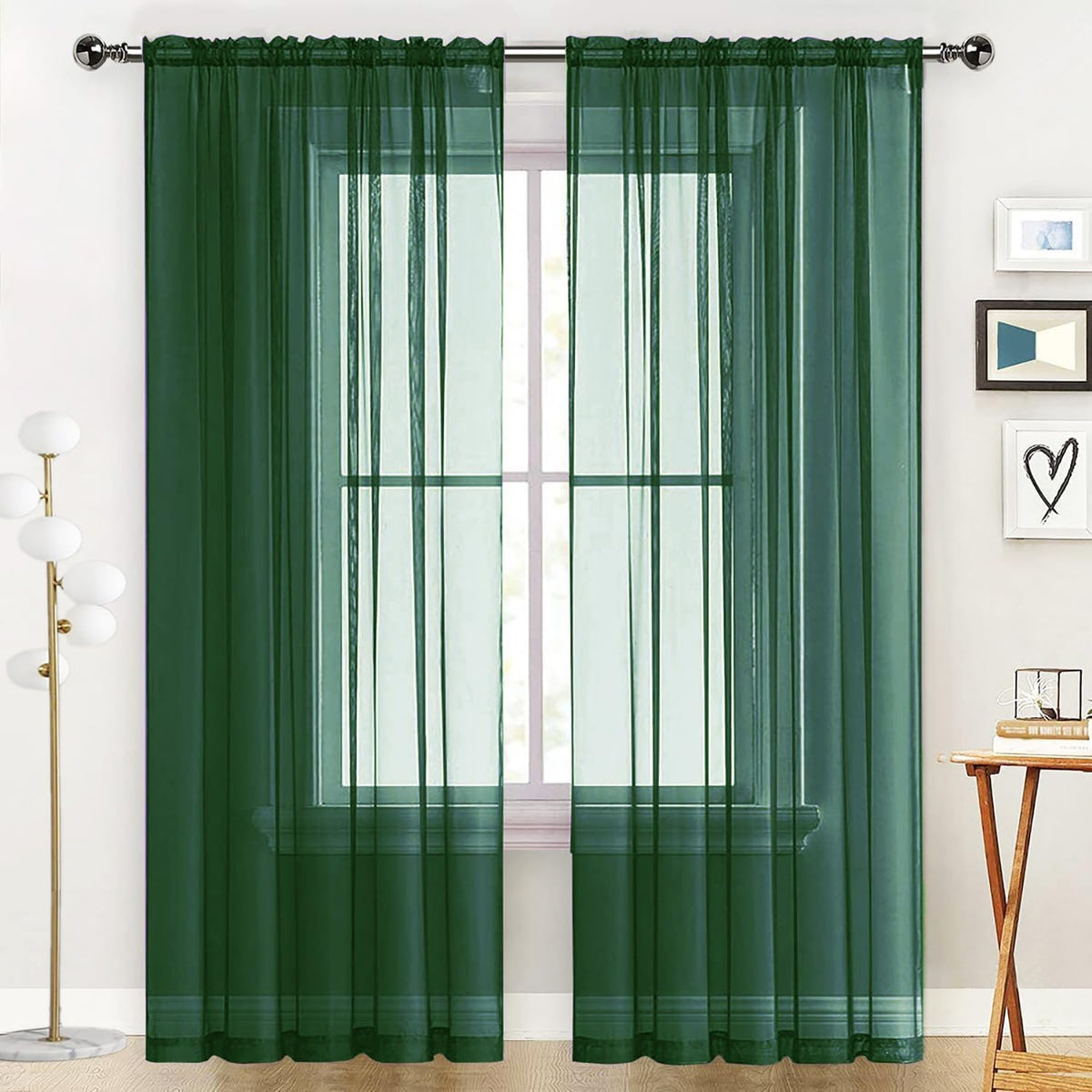 SpaceDresser Basic Rod Pocket Sheer Voile Window Curtain Panels White 1 Pair 2 Panels 52 Width 84 Inch Long for Kitchen Bedroom Children Living Room Yard(White,52 W x 84 L)