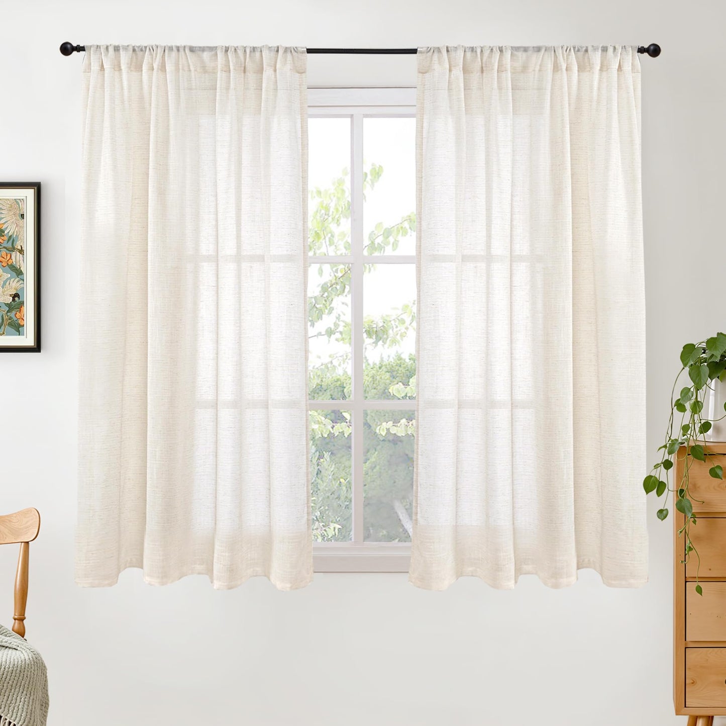 BGment Linen Sheer Curtains 84 Inches Long 2 Panels Set for Living Room | Light Filtering Drapes with Rod Pocket Lightweight Window Treatments for Bedroom, 52 X 84 Inch Length