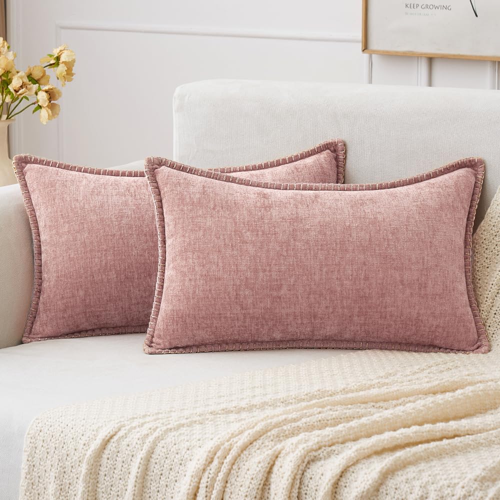 MIULEE Decorative Couch Throw Pillow Covers 18x18 Inch Sage Green 2 Pack | Farmhouse Pillow Covers with Stitched Edge, Soft Chenille Cushion Cases, for Sofa Bed Living Room Home Decor
