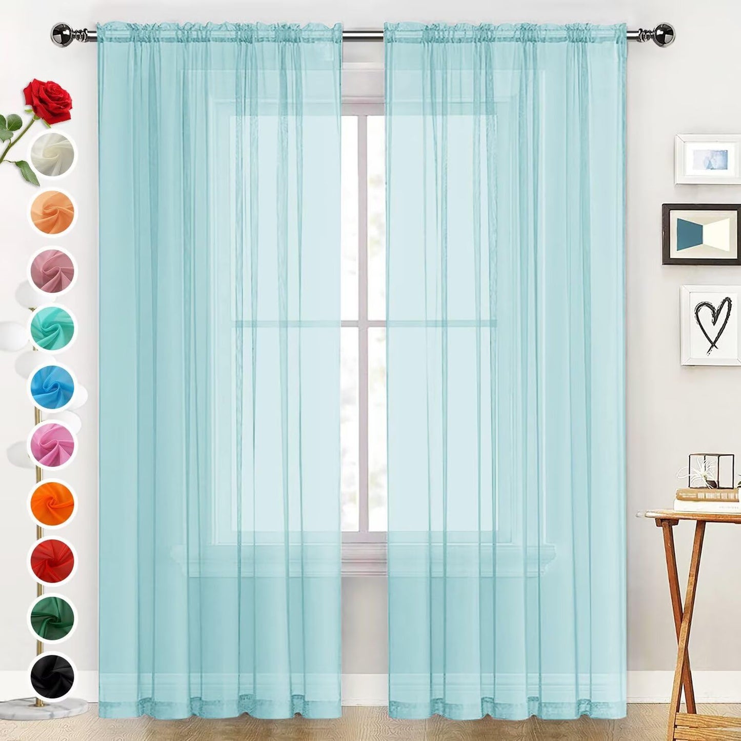 SpaceDresser Basic Rod Pocket Sheer Voile Window Curtain Panels White 1 Pair 2 Panels 52 Width 84 Inch Long for Kitchen Bedroom Children Living Room Yard(White,52 W x 84 L)