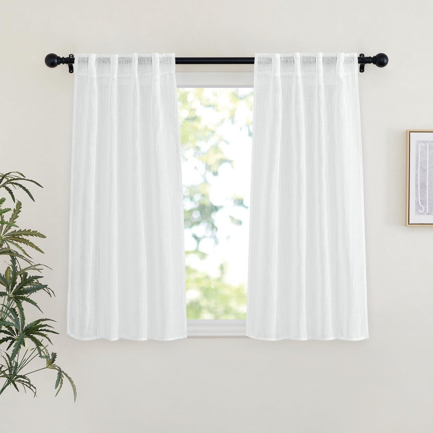 NICETOWN Flax Linen Curtains 84 inch Long, Rod Pocket & Back Tab Semi Sheer Vertical Drapes Privacy Added with Light Filtering for Bedroom/Living Room, Burlap, W52 x L84, 2 Pieces