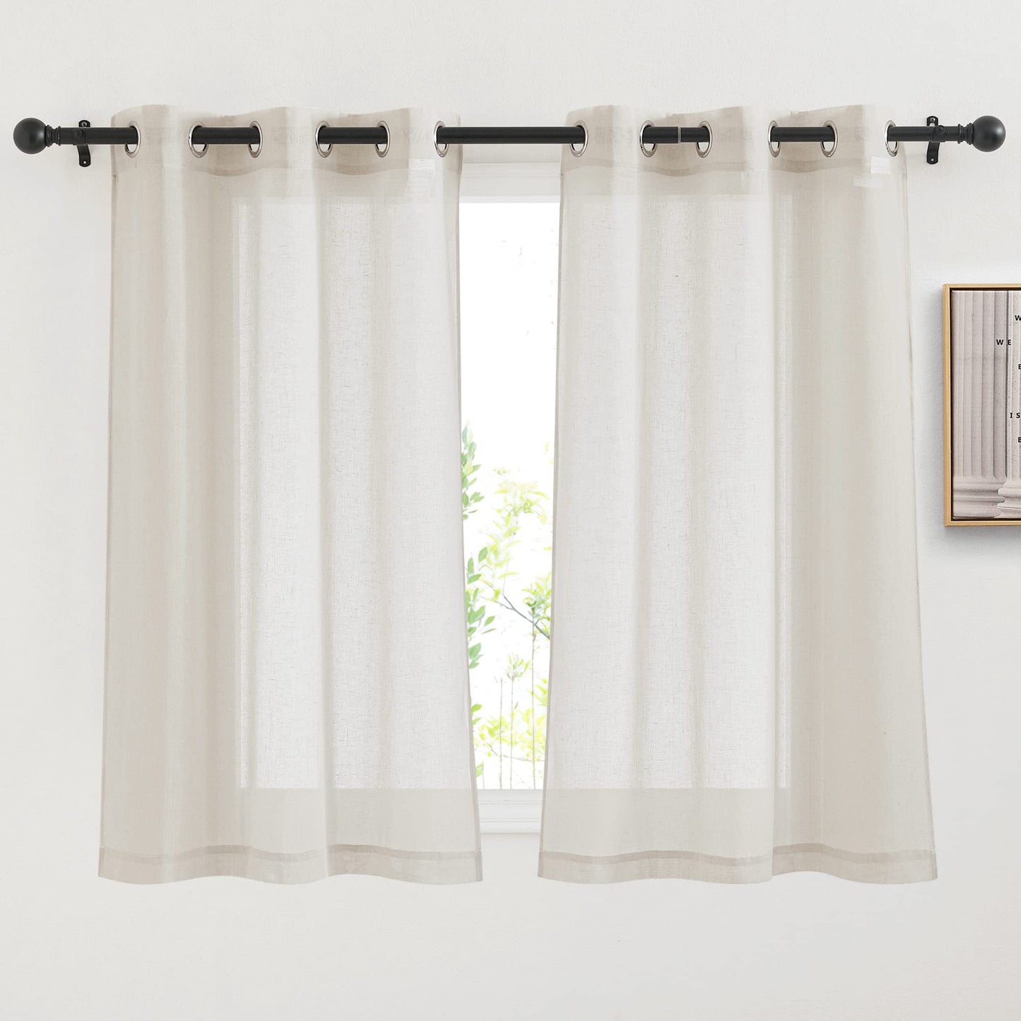 NICETOWN White Sheer Linen Curtains for Living Room 84 inch Length 2 Panels Set, Grommet Semi Sheer Privacy with Light Filtering Flax Window Treatments for Bedroom, W52 x L84