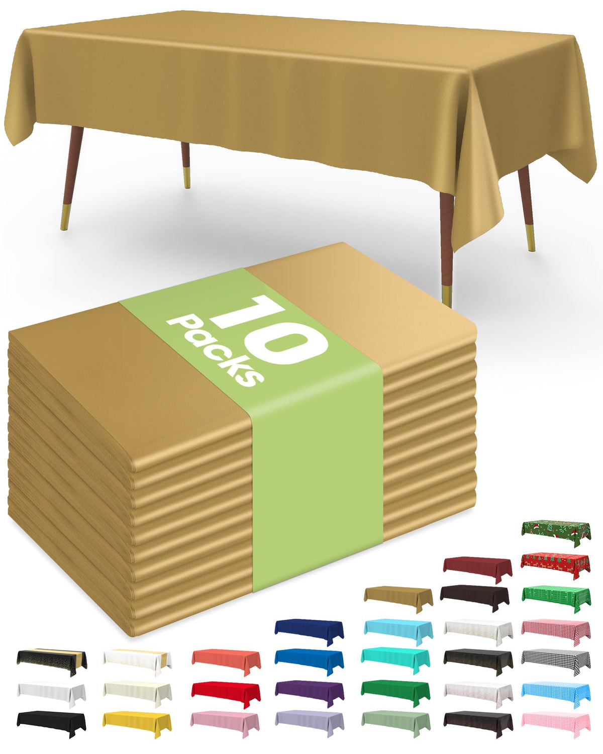 Pureegg Plastic Table Cloth 10 Pack, 54 x 108 Inch Disposable Table Cloths for Party, Picnic and Wedding, Rectangle, White | Picnic, Wedding, Party Supplies, Leakproof & Sturdy, Tablecloth, Table Cover