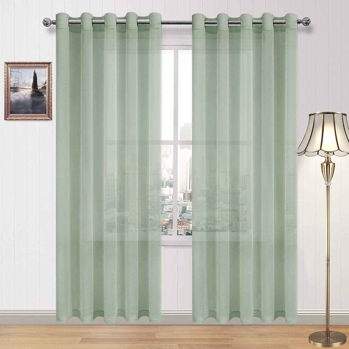 DWCN White Sheer Curtains Linen Look Semi Transparent Voile Grommet White Curtains for Living Dining Room Drapes 52 x 84 Inch Long, Set of 2 Panels