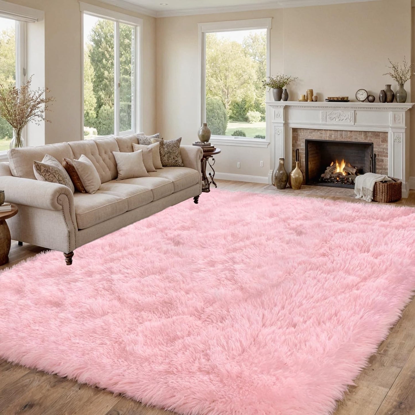8x10 Fluffy Shag Area Rugs for Living Room Bedroom: Soft Plush Carpet Grey | Upgraded Non-Slip Thick Memory Foam, Ultra Soft, Non-Shedding Fuzzy Carpet, Easy Clean Decor for Kids Room, Nursery, Playroom