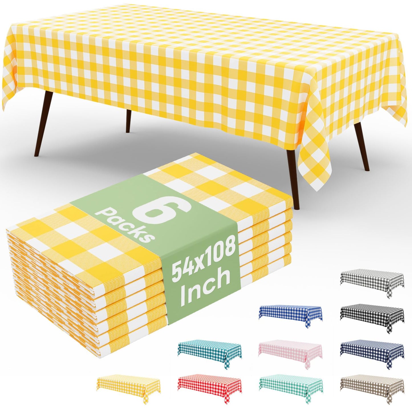 4 Packs Buffalo Disposable Table Cloth, 54 x 108 Inch Waterproof Plastic Tablecloth, Rectangle Red and White Checkered Table Covers for Picnic, Birthday, Party, Back to School