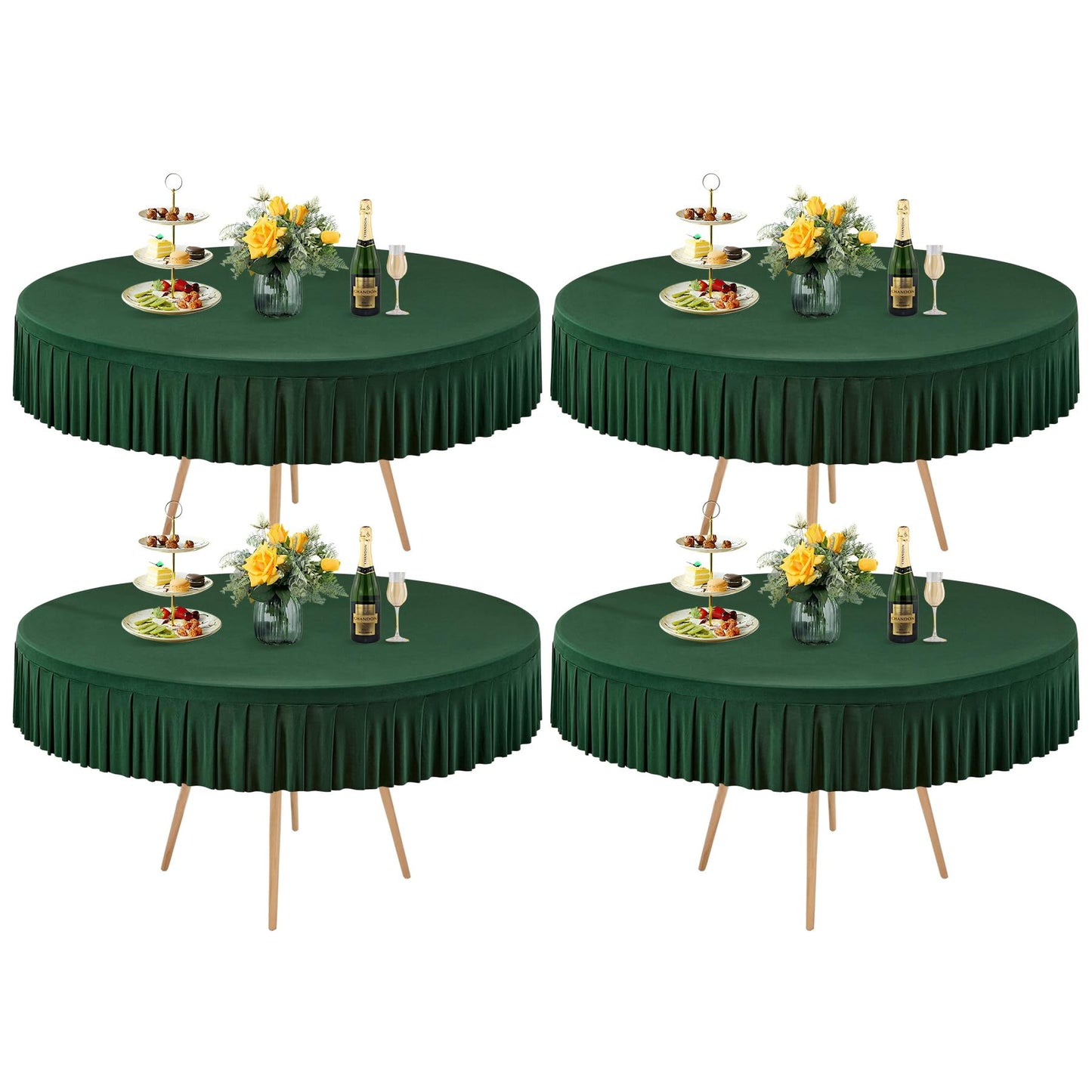 8 Pack Champagne Spandex Round Tablecloths for 72in Table, Stretchy Fitted 6FT Round Table Cloths, Wrinkle Free Table Cover with Skirt for Wedding Birthday Party Bridal Shower Banquet