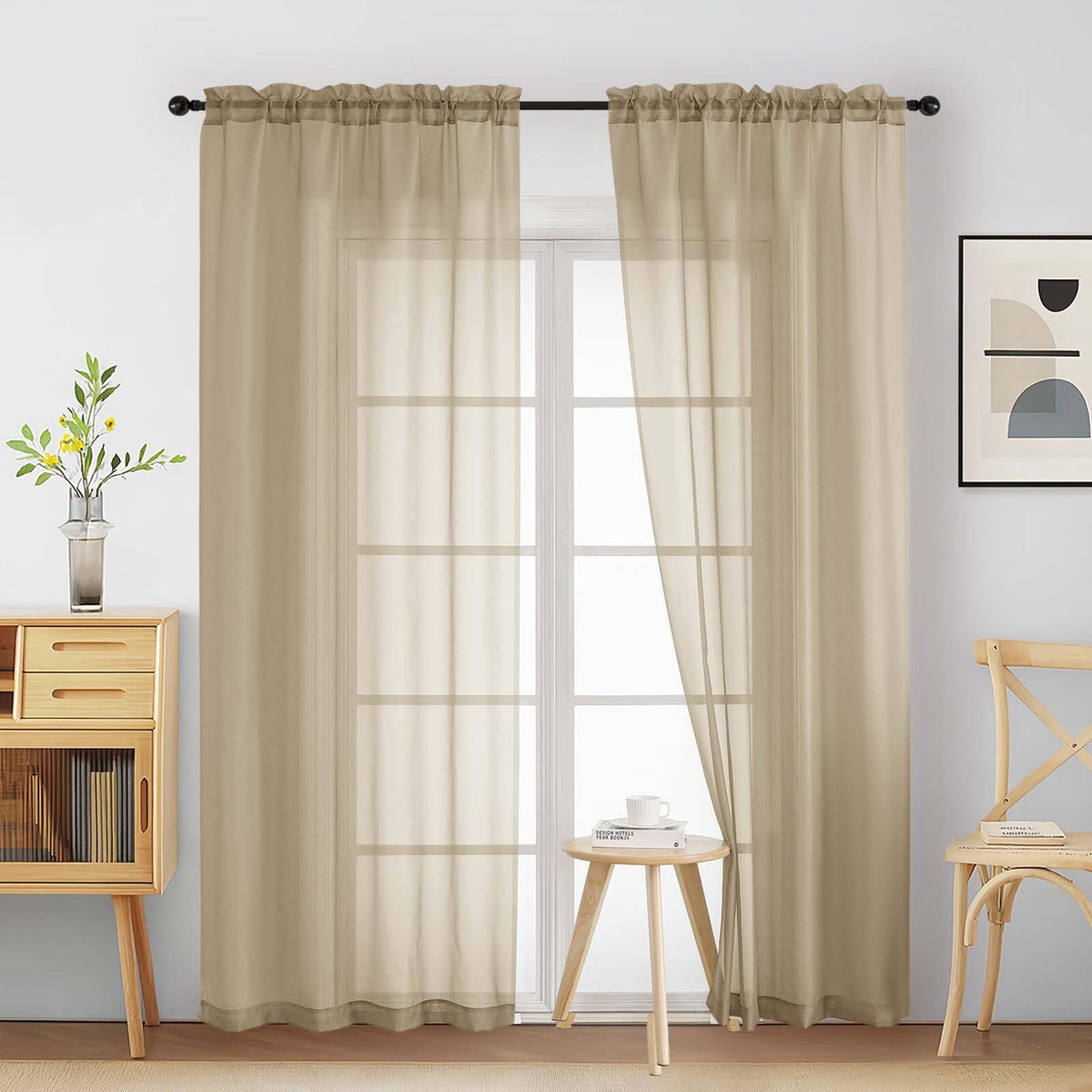 Purple Window Sheer Curtains 54 inch Length, Soft Airy Light Filtering Sheer Curtain 2 Panels Set, Dual Rod Pocket Gauze Purple Drapes for Living Room Bedroom, 2x42Wx54L Inches