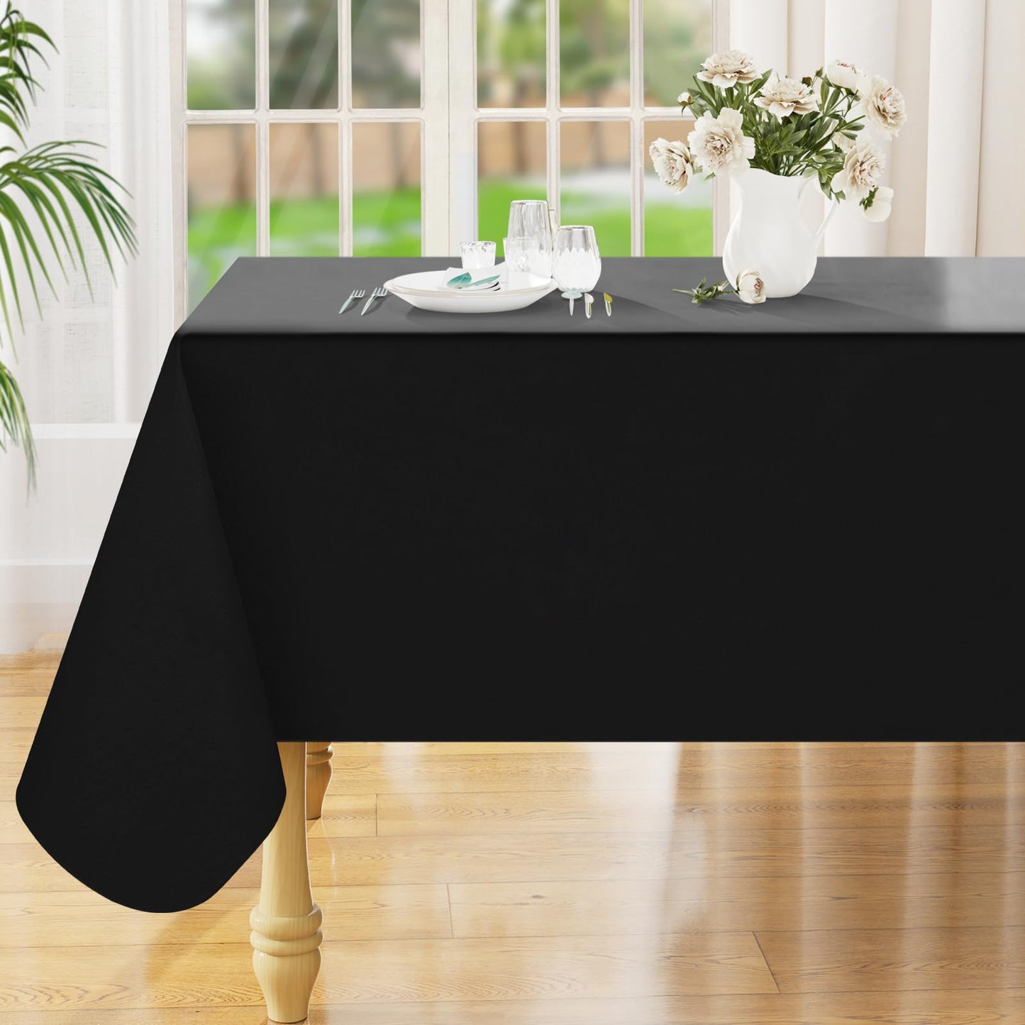 Smiry Rectangle Table Cloth 60x84 Inch, Waterproof Wipeable Vinyl Tablecloths Protector, Oil Spill Proof Plastic Table Cover for Dining, Picnic, Camping, Outdoor, Beige