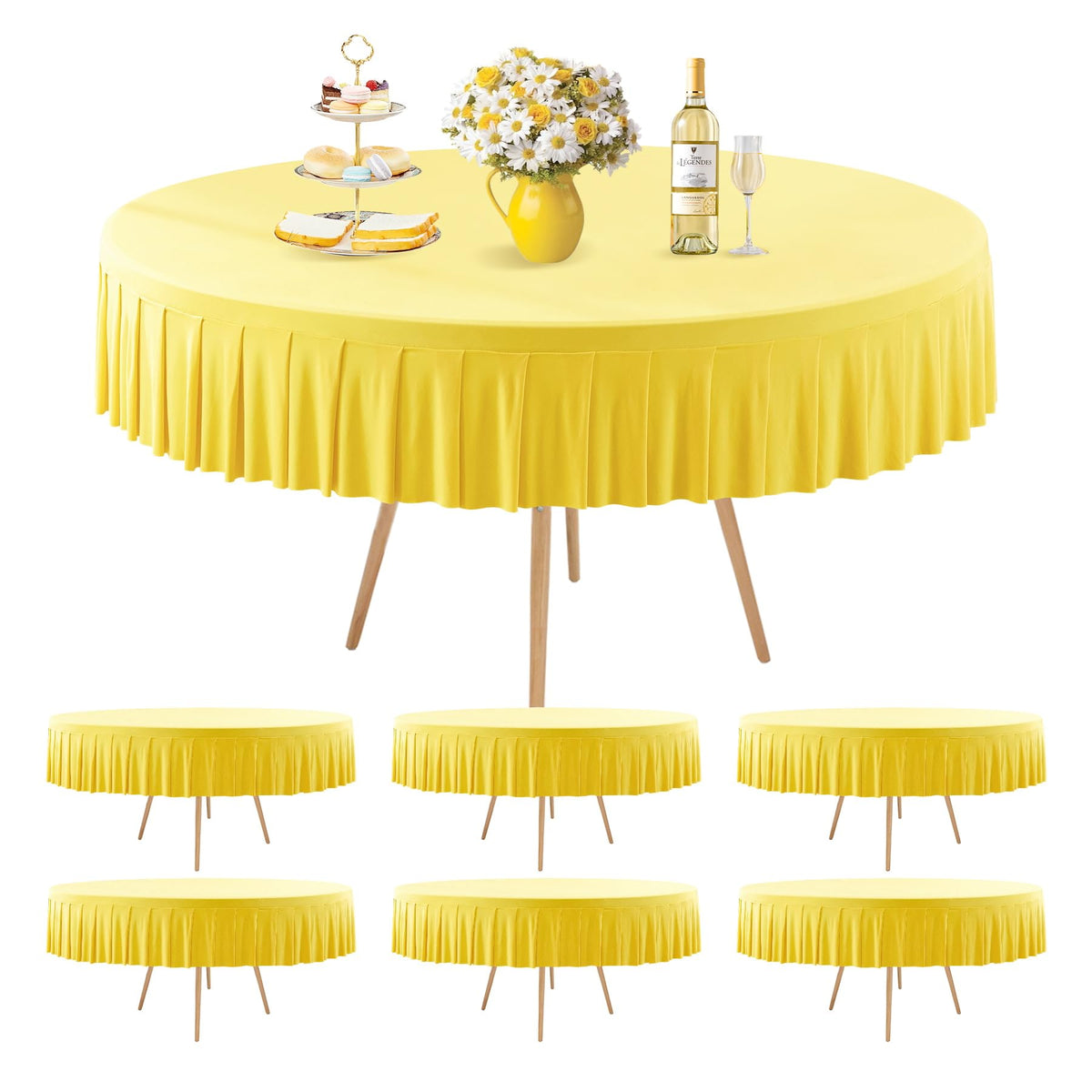8 Pack Champagne Spandex Round Tablecloths for 72in Table, Stretchy Fitted 6FT Round Table Cloths, Wrinkle Free Table Cover with Skirt for Wedding Birthday Party Bridal Shower Banquet