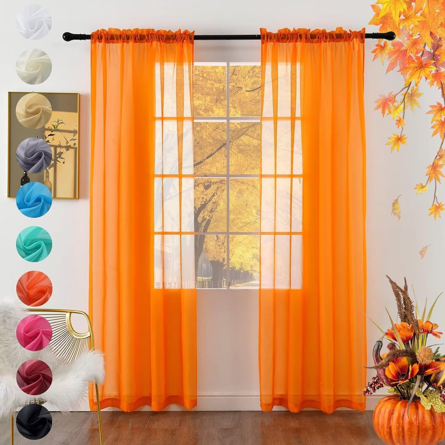 youleyar Solid Sheer Rod Pocket Curtain Voile Draperies 2 Panels White Beige Black Grey Coffee 52 Inch Width 84 Inch Long 1 Pair for Kitchen Bedroom Children Living Room Yard (Ivory,52W ｘ 84L)
