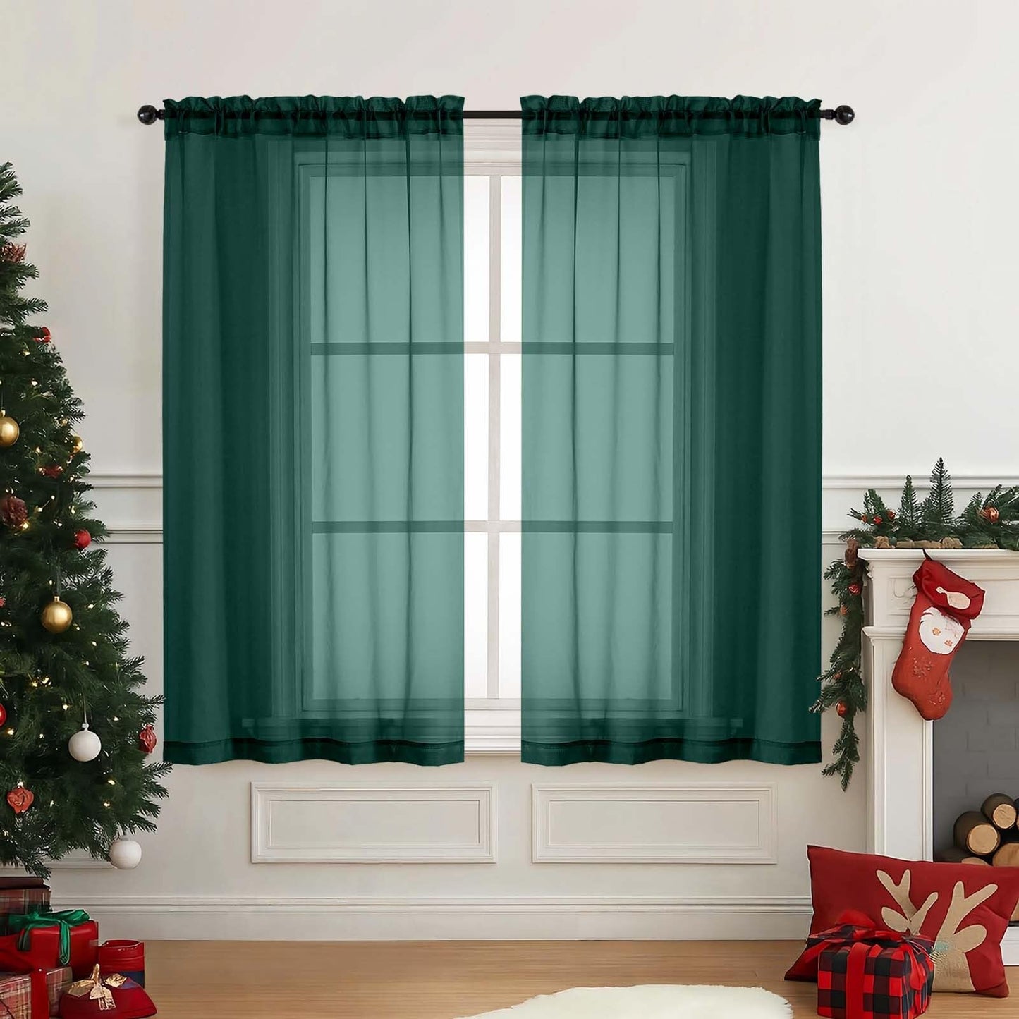 Purple Window Sheer Curtains 54 inch Length, Soft Airy Light Filtering Sheer Curtain 2 Panels Set, Dual Rod Pocket Gauze Purple Drapes for Living Room Bedroom, 2x42Wx54L Inches