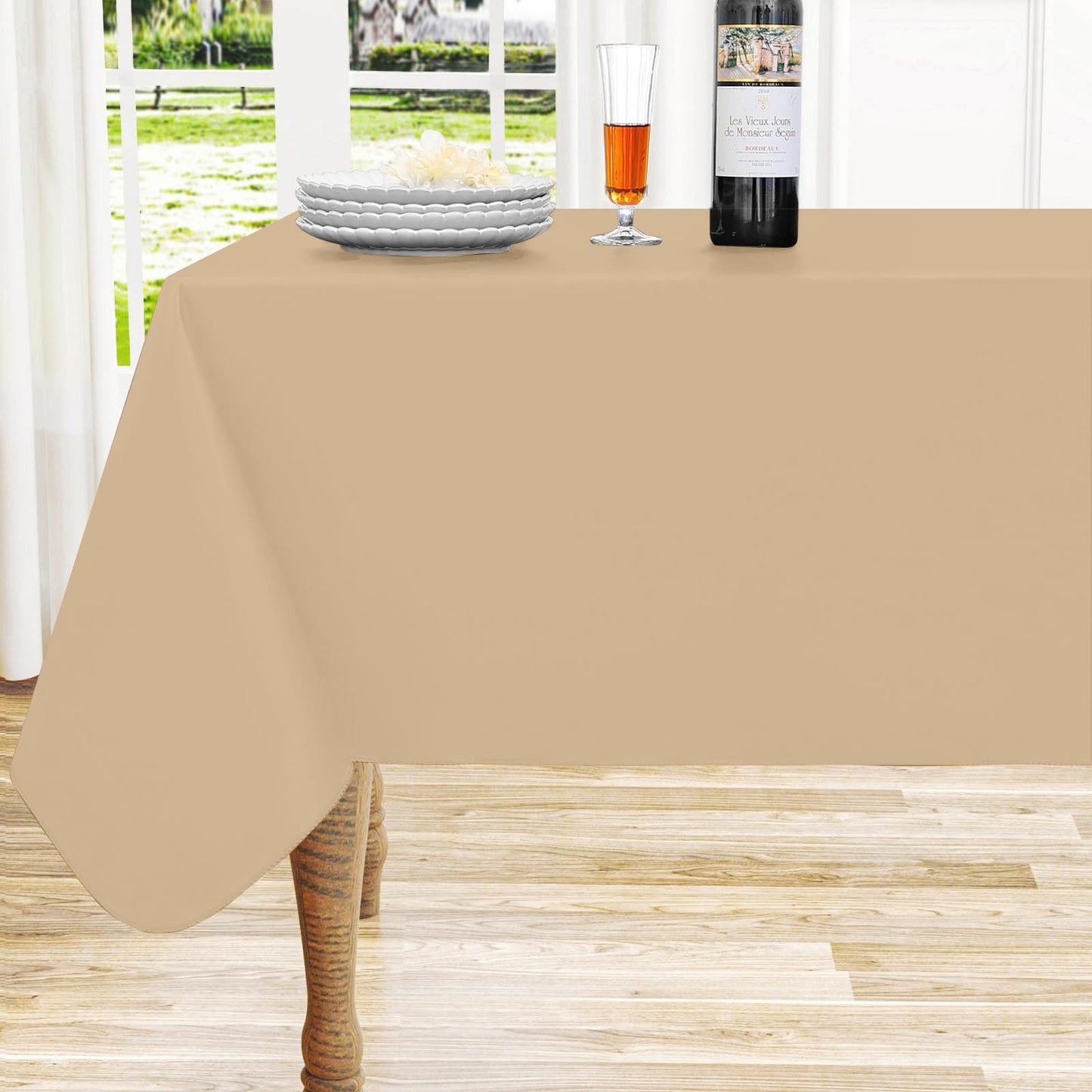 Round Navy Blue Vinyl Waterproof Tablecloth with Flannel Backed | Spillproof Wipe Clean Table Cloth, Plastic Flannel Backing for Dining, Buffet Parties Picnic Camping, 60"