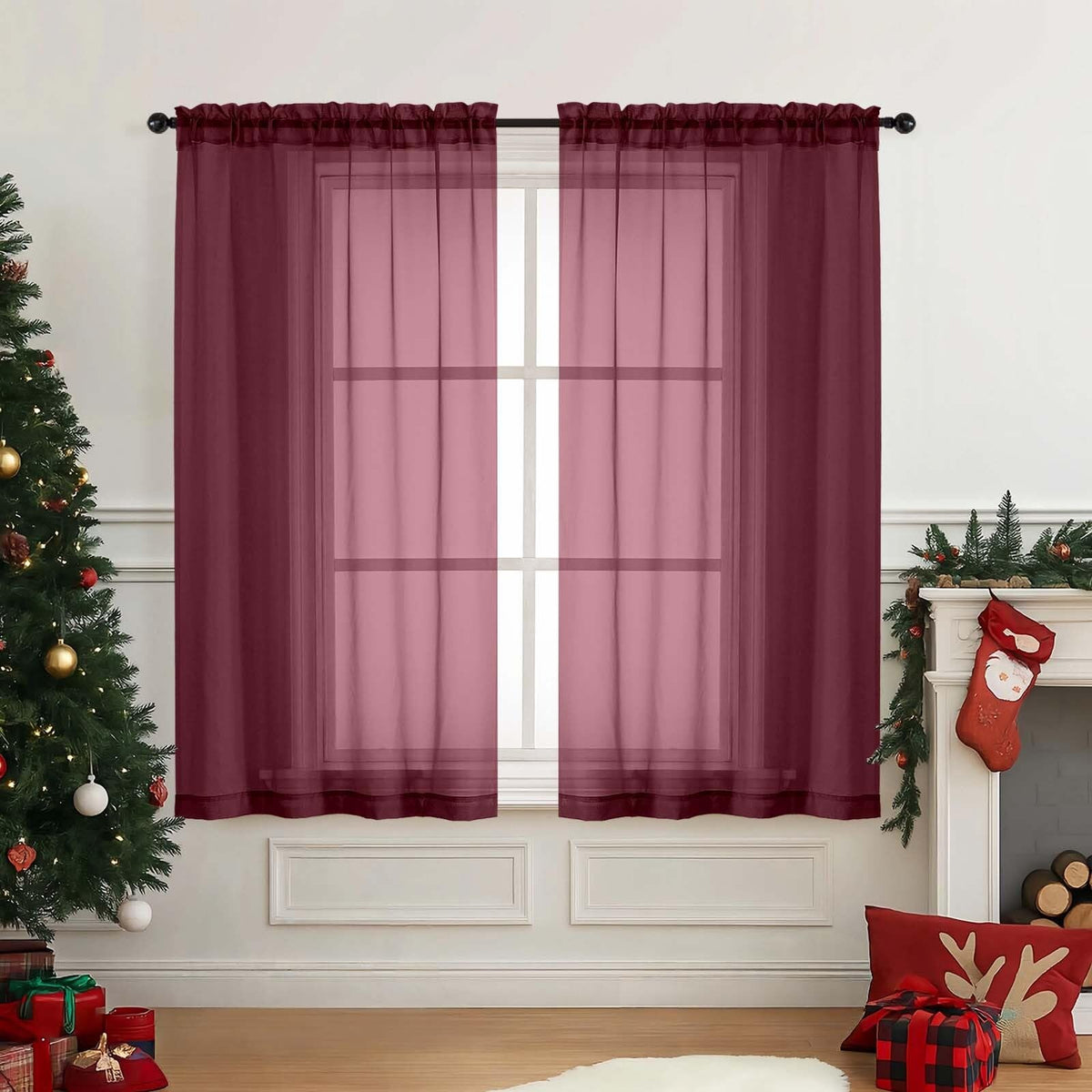 Purple Window Sheer Curtains 54 inch Length, Soft Airy Light Filtering Sheer Curtain 2 Panels Set, Dual Rod Pocket Gauze Purple Drapes for Living Room Bedroom, 2x42Wx54L Inches