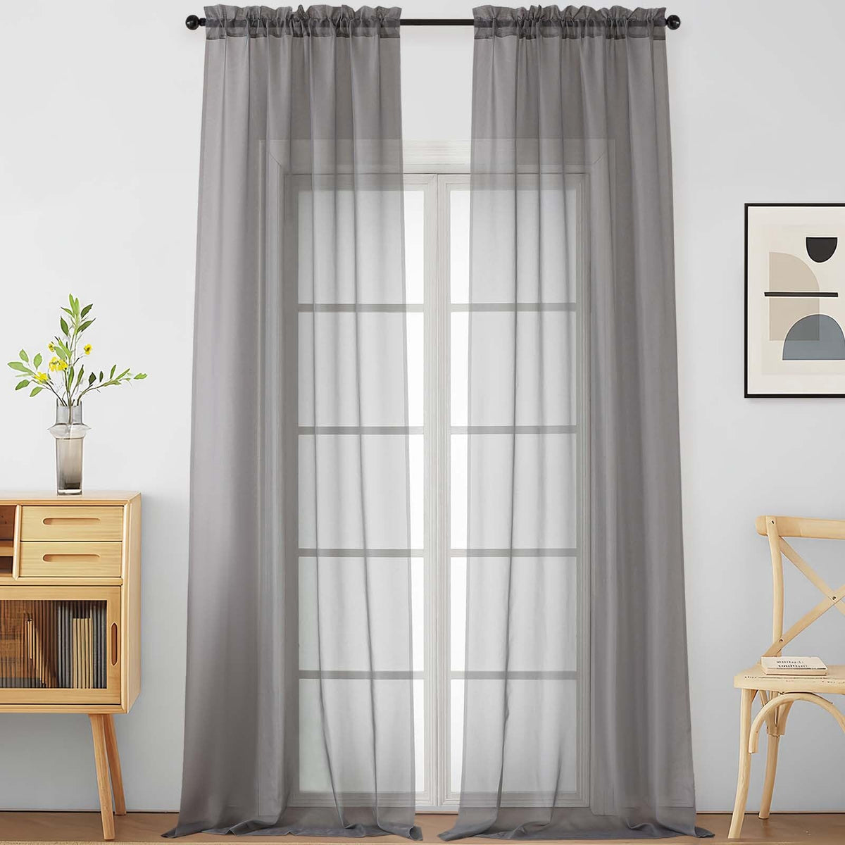 Purple Window Sheer Curtains 54 inch Length, Soft Airy Light Filtering Sheer Curtain 2 Panels Set, Dual Rod Pocket Gauze Purple Drapes for Living Room Bedroom, 2x42Wx54L Inches