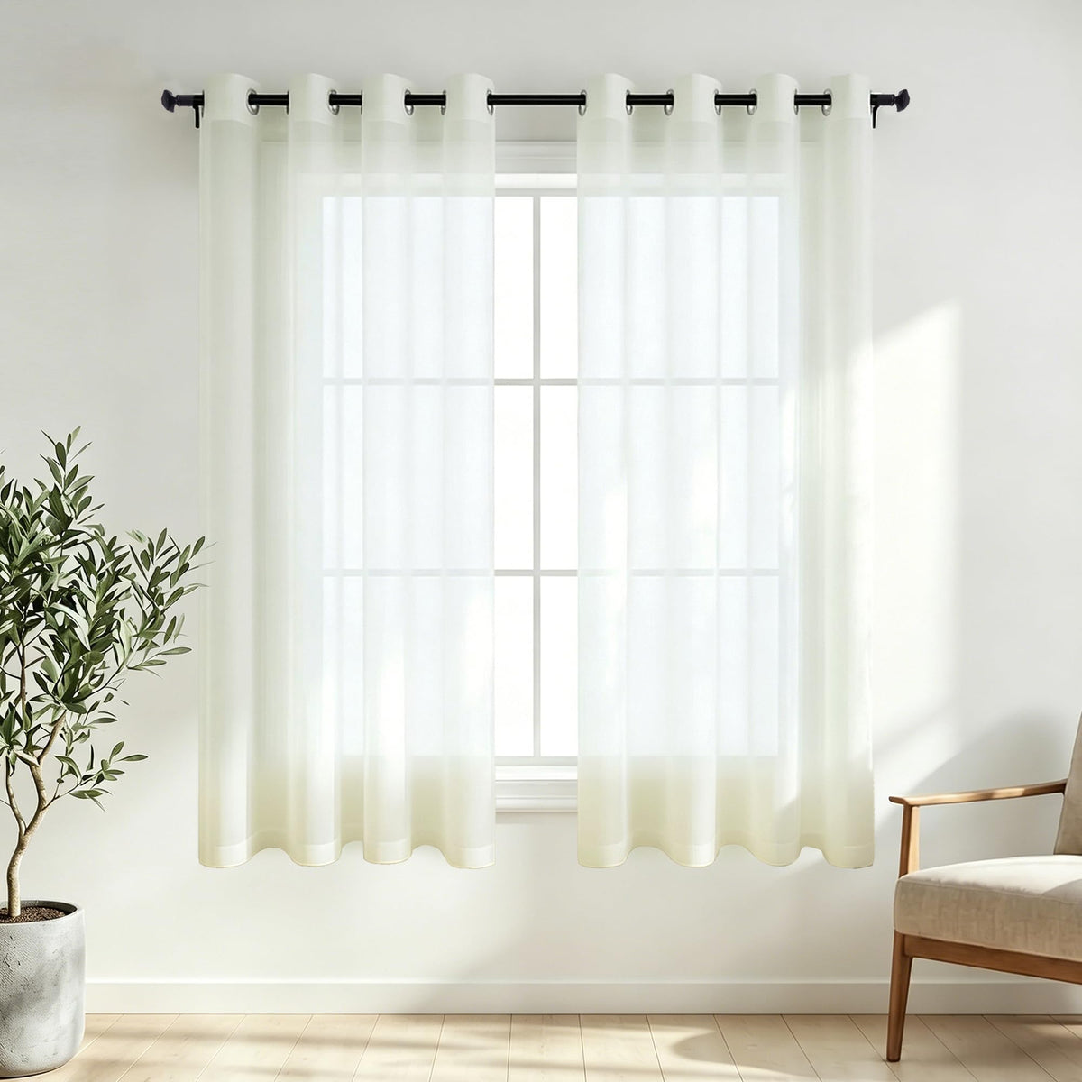 White Sheer Curtains 84 Inches Long Set 2 Panels Grommet Pair Faux Linen Semi Transparent Drape Tulle Gauze Voile Window Sheer Curtains for Bedroom Living Room Dining Wide 52 Length Solid Pack