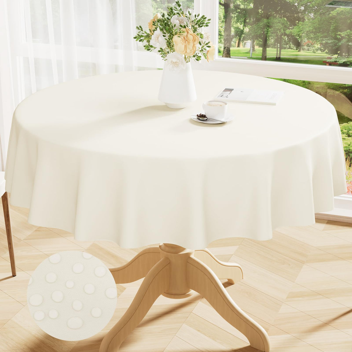 Smiry Rectangle Table Cloth 60x84 Inch, Waterproof Wipeable Vinyl Tablecloths Protector, Oil Spill Proof Plastic Table Cover for Dining, Picnic, Camping, Outdoor, Beige