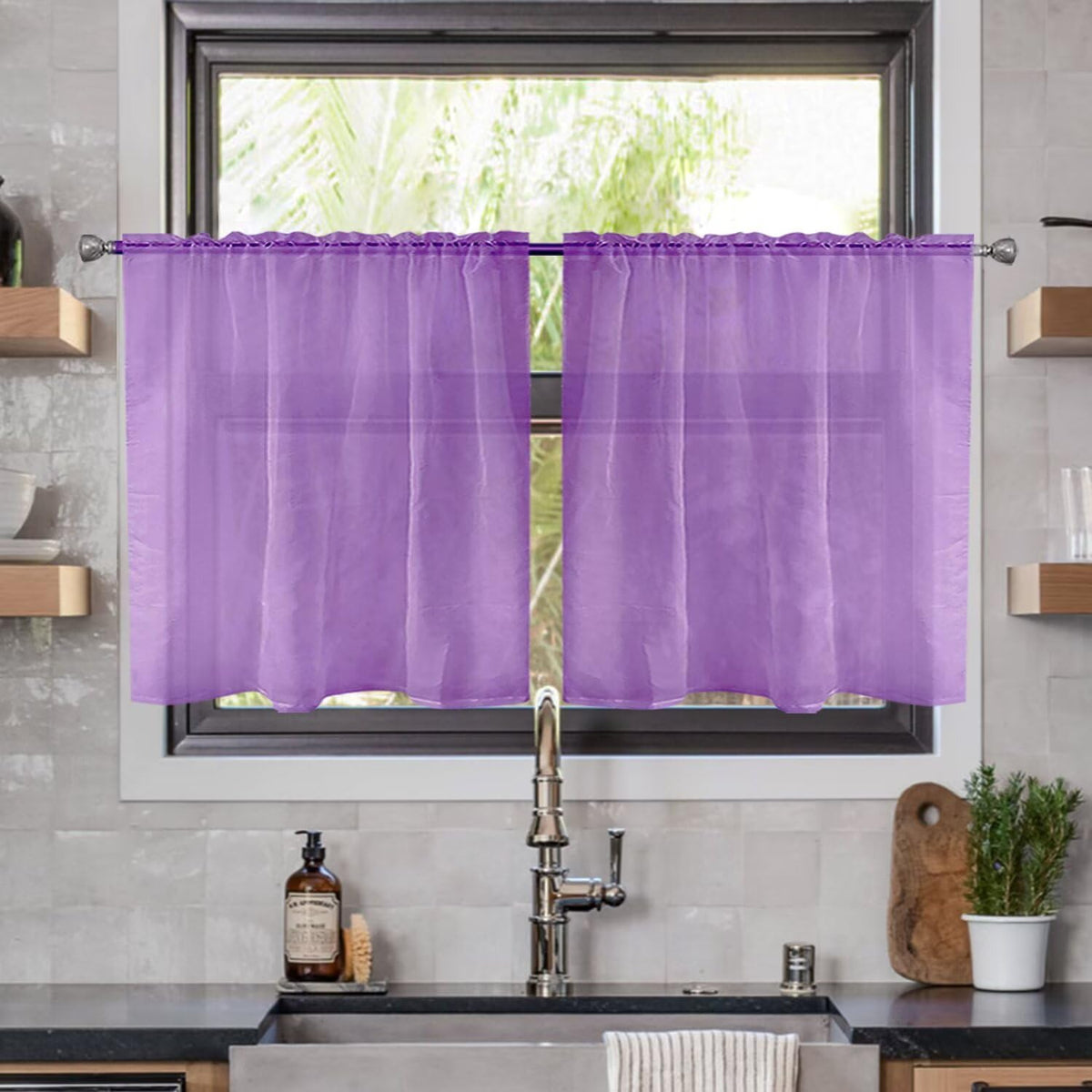 youleyar Solid Sheer Rod Pocket Curtain Voile Draperies 2 Panels White Beige Black Grey Coffee 52 Inch Width 84 Inch Long 1 Pair for Kitchen Bedroom Children Living Room Yard (Ivory,52W ｘ 84L)