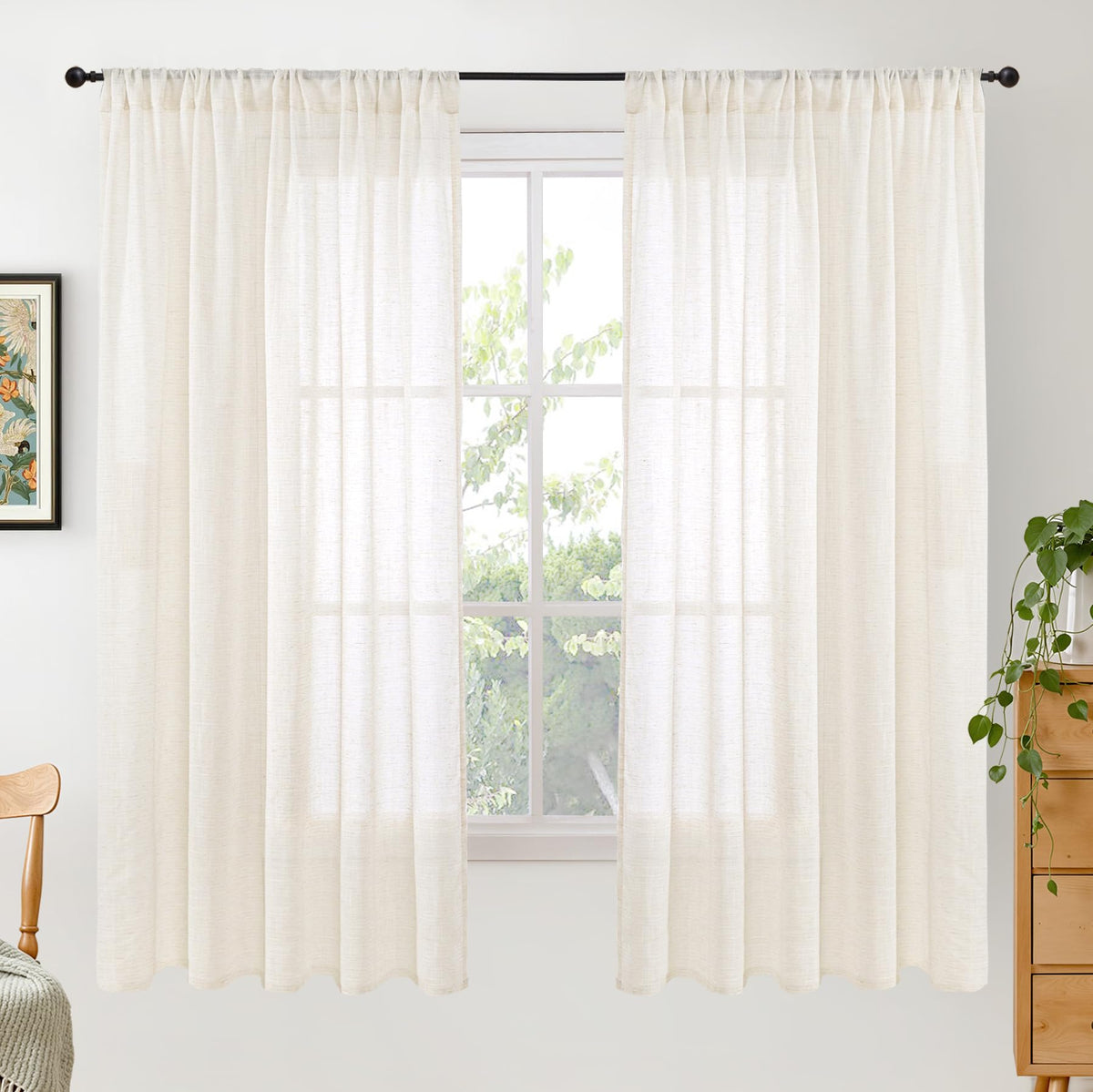 BGment Linen Sheer Curtains 84 Inches Long 2 Panels Set for Living Room | Light Filtering Drapes with Rod Pocket Lightweight Window Treatments for Bedroom, 52 X 84 Inch Length