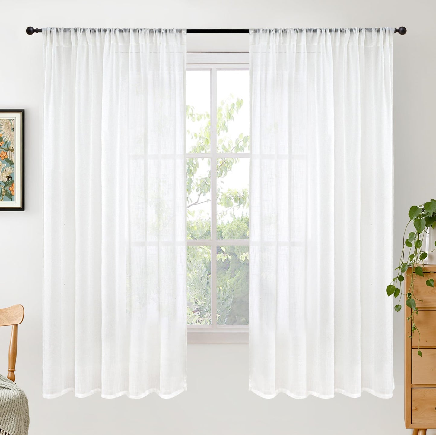 BGment Linen Sheer Curtains 84 Inches Long 2 Panels Set for Living Room | Light Filtering Drapes with Rod Pocket Lightweight Window Treatments for Bedroom, 52 X 84 Inch Length