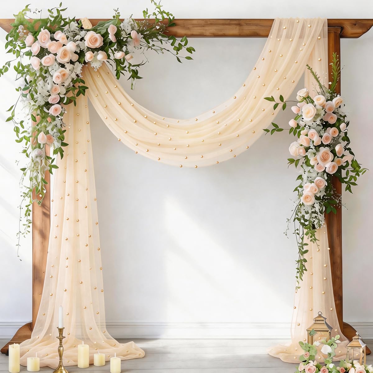 Pearl Table Runner Gauze Sheer 19FT Wedding Draping Fabric Decor | Sage Green Summer Tulle Chiffon Arch Outdoor Drapes Long Curtain for Birthday Party Baby Shower Bridal Engagement Decor