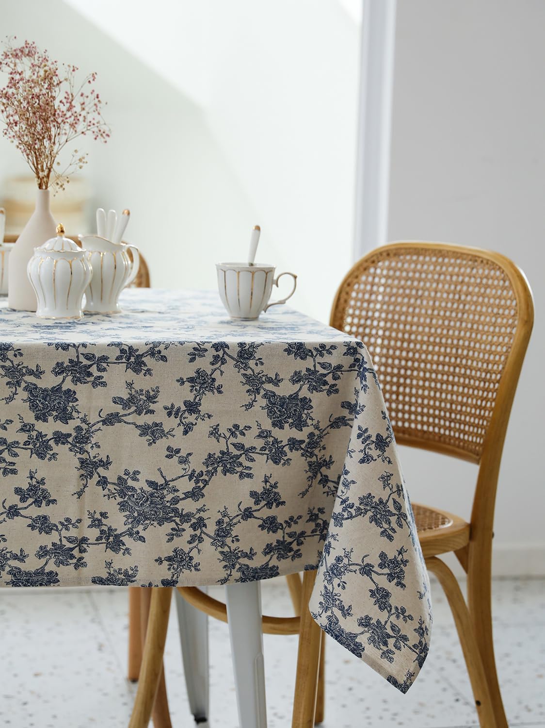 Pastoral Rectangle Tablecloth - 60 x 102 Inch Table Cloth - Washable Table Cover with Dust-Proof Wrinkle Resistant for Restaurant, Picnic, Indoor and Outdoor Dining, Floral (Dark Blue)