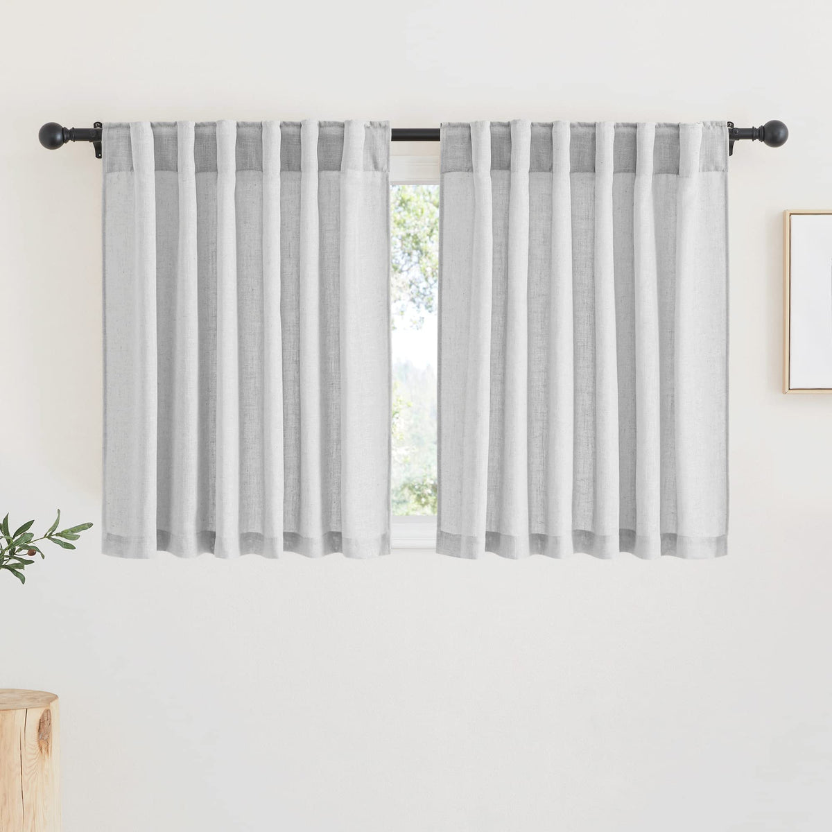 RYB HOME White Sheer Curtains for Living Room Patio Glass Door, W52 x L95 | Linen Texture, Light Filtering Privacy, Airy Translucent, Back Tab, Bedroom Office Balcony, W52 x L95, 2 Panels