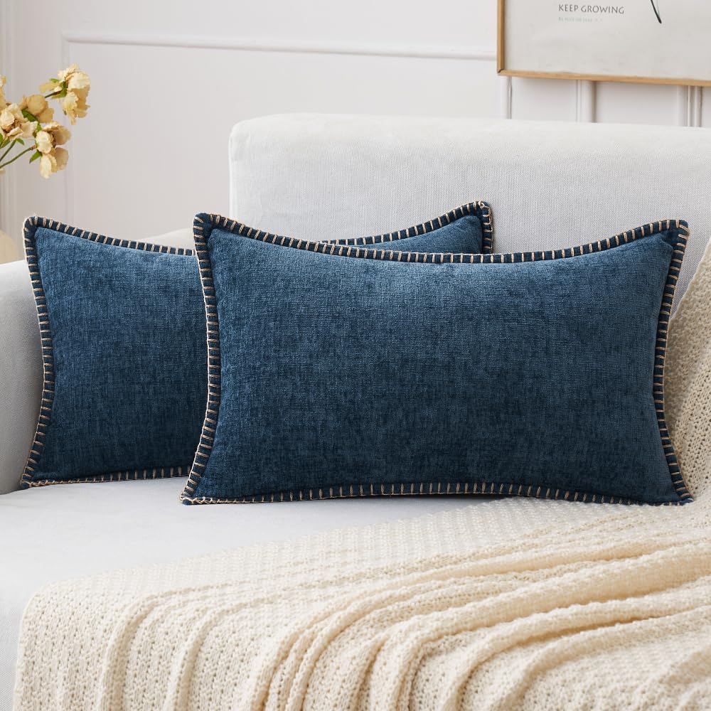 MIULEE Decorative Couch Throw Pillow Covers 18x18 Inch Sage Green 2 Pack | Farmhouse Pillow Covers with Stitched Edge, Soft Chenille Cushion Cases, for Sofa Bed Living Room Home Decor