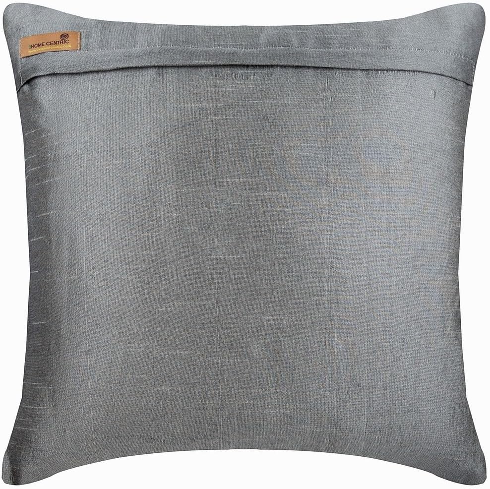 HomeCentric Silver Faux Leather Pearl Leaves Pillow, 24x24 inch, Silk, Contemporary Floral - Silver Beauty