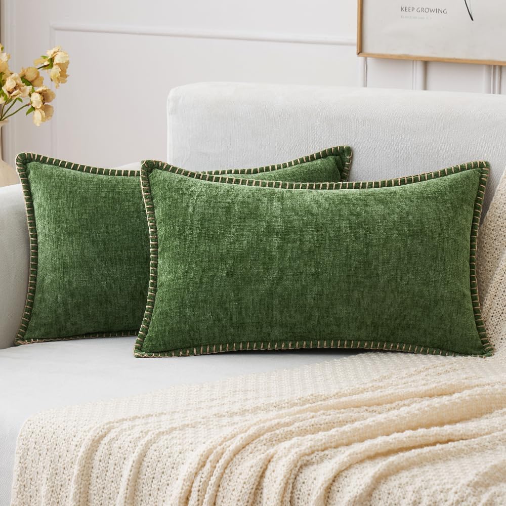 MIULEE Decorative Couch Throw Pillow Covers 18x18 Inch Sage Green 2 Pack | Farmhouse Pillow Covers with Stitched Edge, Soft Chenille Cushion Cases, for Sofa Bed Living Room Home Decor