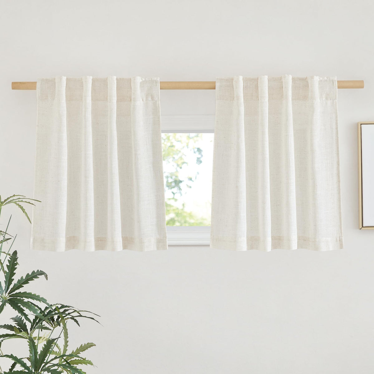 NICETOWN Flax Linen Curtains 84 inch Long, Rod Pocket & Back Tab Semi Sheer Vertical Drapes Privacy Added with Light Filtering for Bedroom/Living Room, Burlap, W52 x L84, 2 Pieces