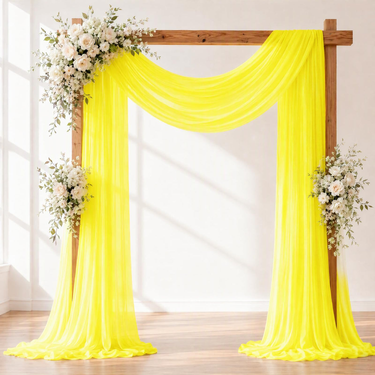 Ivory White Wedding Arch Draping Fabric Sheer Curtain Drapes | 31" x 20 ft Extra Long Shimmery Backdrop Curtains for Wedding Anniversary Party Summer Outdoor Events Drapery Photo Backgrounds