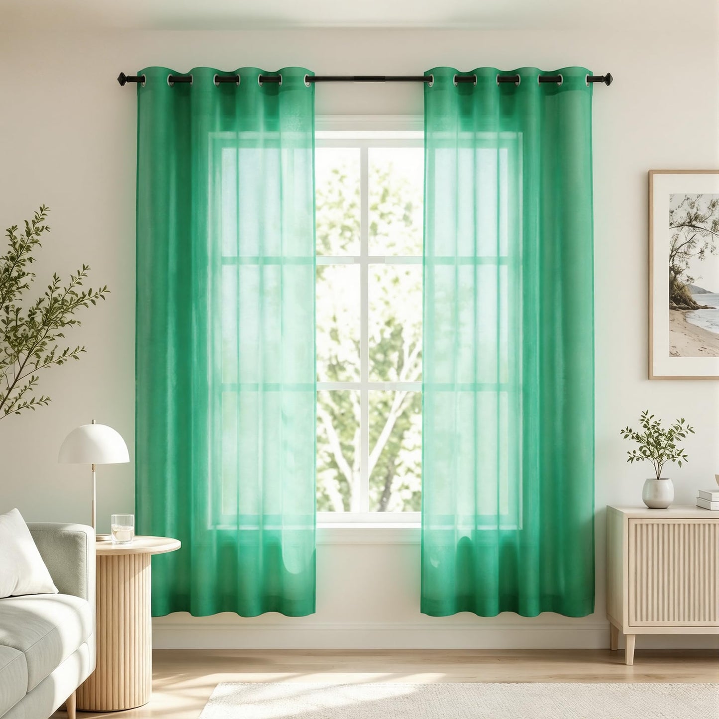White Sheer Curtains 84 Inches Long Set 2 Panels Grommet Pair Faux Linen Semi Transparent Drape Tulle Gauze Voile Window Sheer Curtains for Bedroom Living Room Dining Wide 52 Length Solid Pack