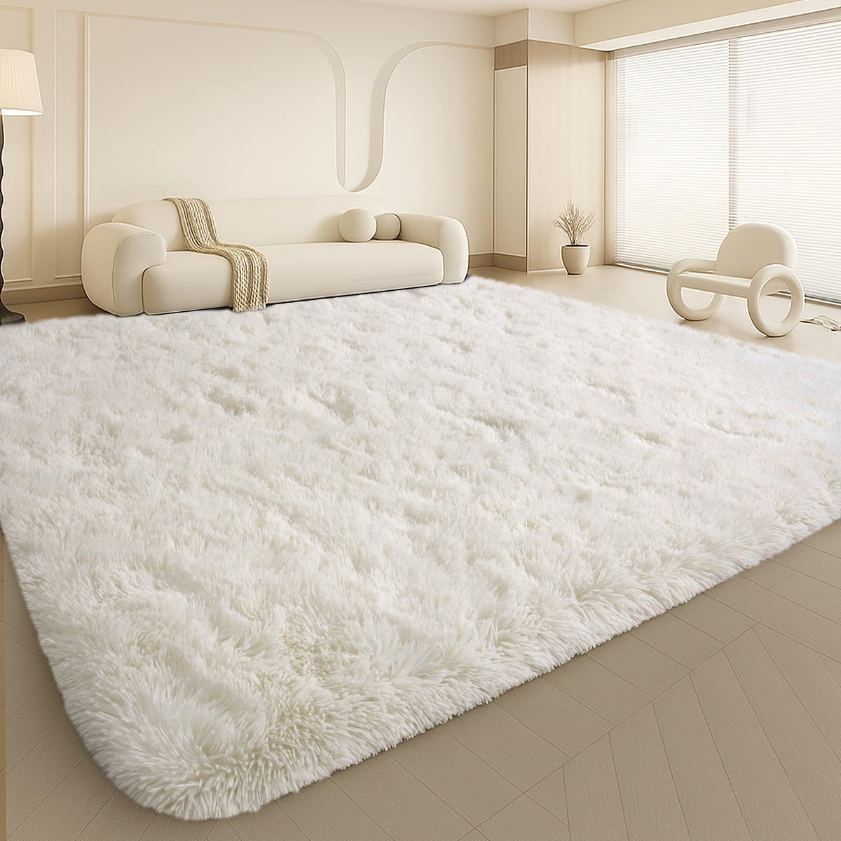 8x10 Cream Fluffy Shag Area Rug, Non-Slip Soft Carpet for Home | Soft Plush Rug With Durable Non-Slip Backing. Ideal for Living Room, Bedroom, Kids Room. Thick, Cozy, Modern Design.