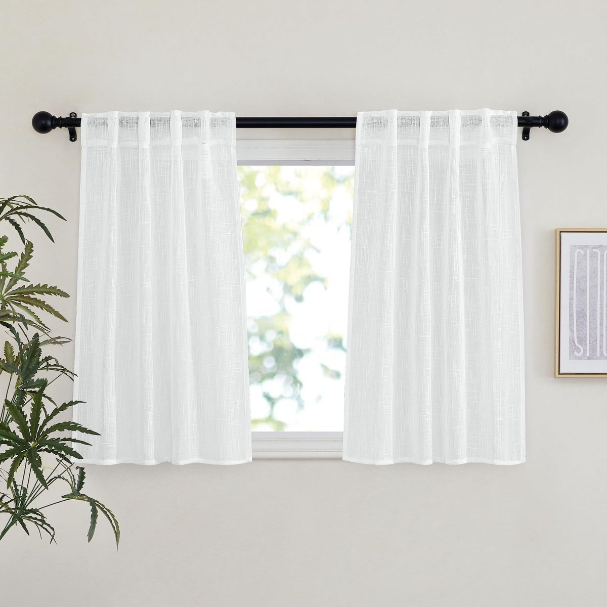 NICETOWN White Linen Sheer Curtains and Drapes 84 inches Long, Rod Pocket & Back Tab semitransparent with Light Through Vertical Window Treatments for Sliding Glass Door & Living Room, 52"W, Set of 2