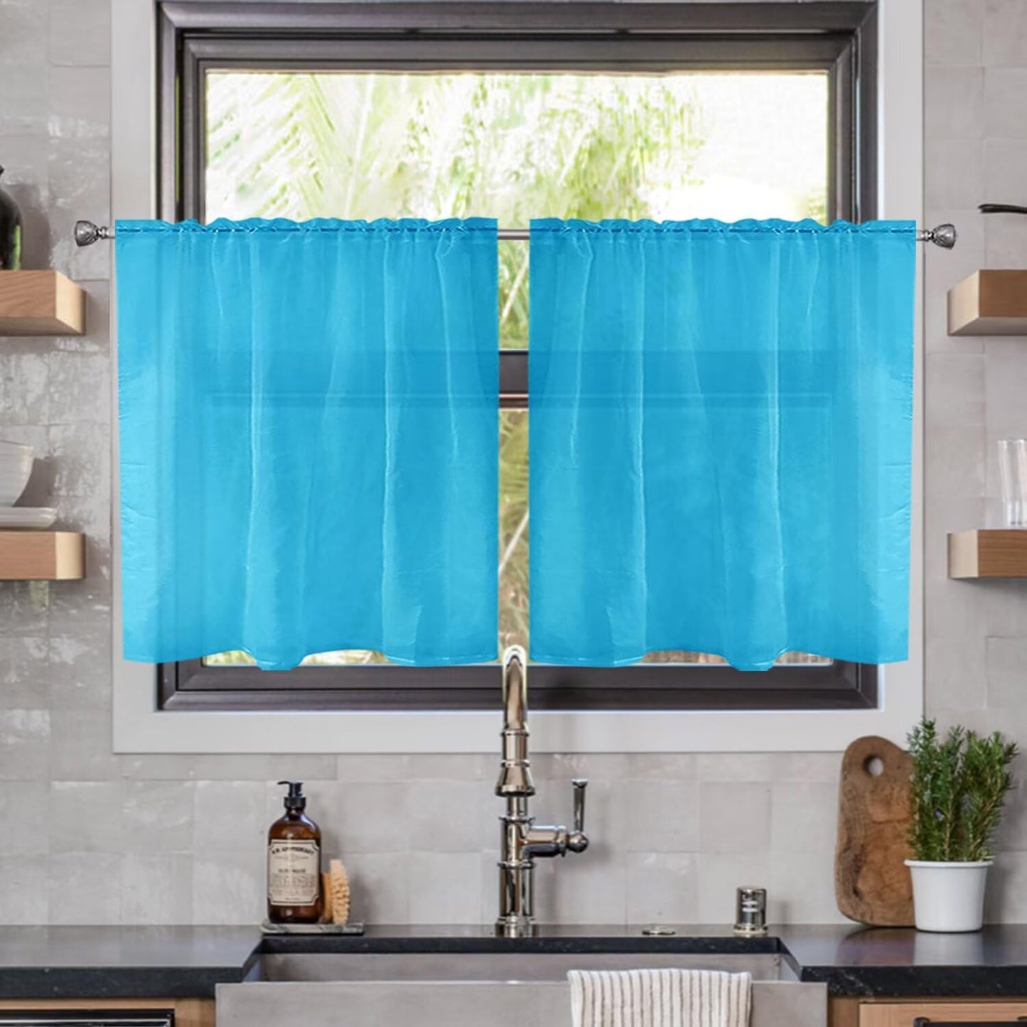 youleyar Solid Sheer Rod Pocket Curtain Voile Draperies 2 Panels White Beige Black Grey Coffee 52 Inch Width 84 Inch Long 1 Pair for Kitchen Bedroom Children Living Room Yard (Ivory,52W ｘ 84L)